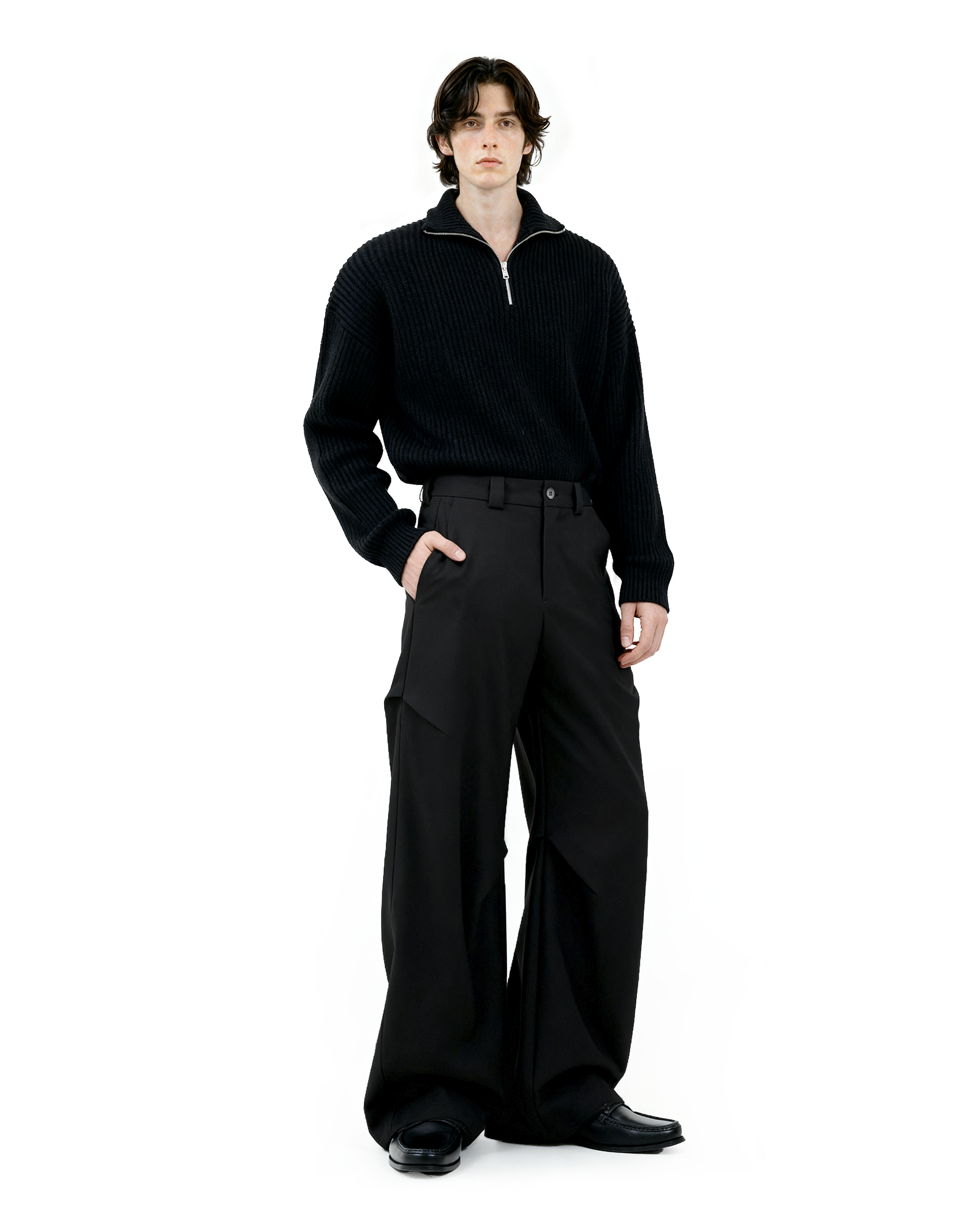 Wide Leg Belted Trousers with Pleated Detail-6