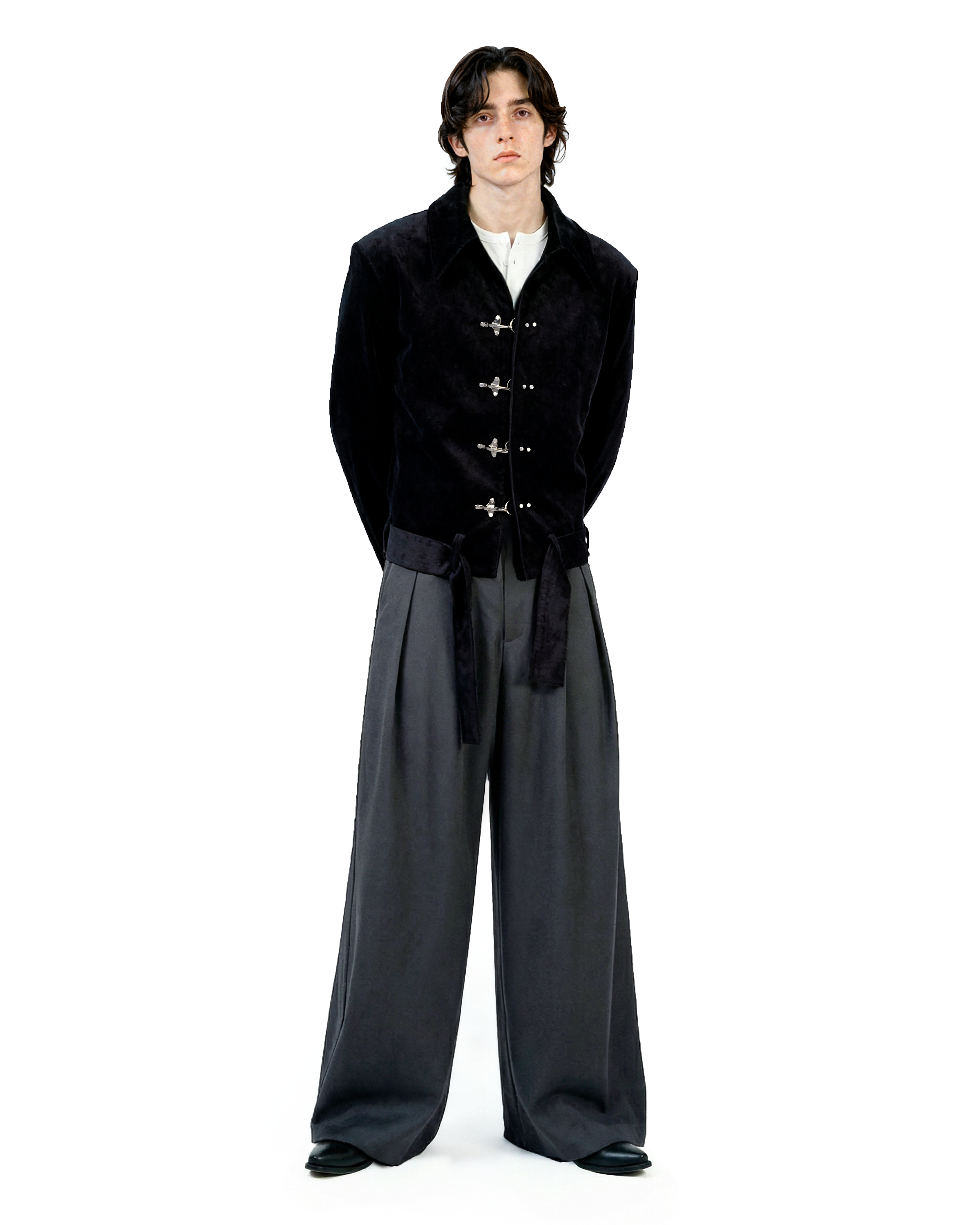 Fireman Clasp Mid-Crop Corduroy Jacket with Belted Waist - nightcity clothing