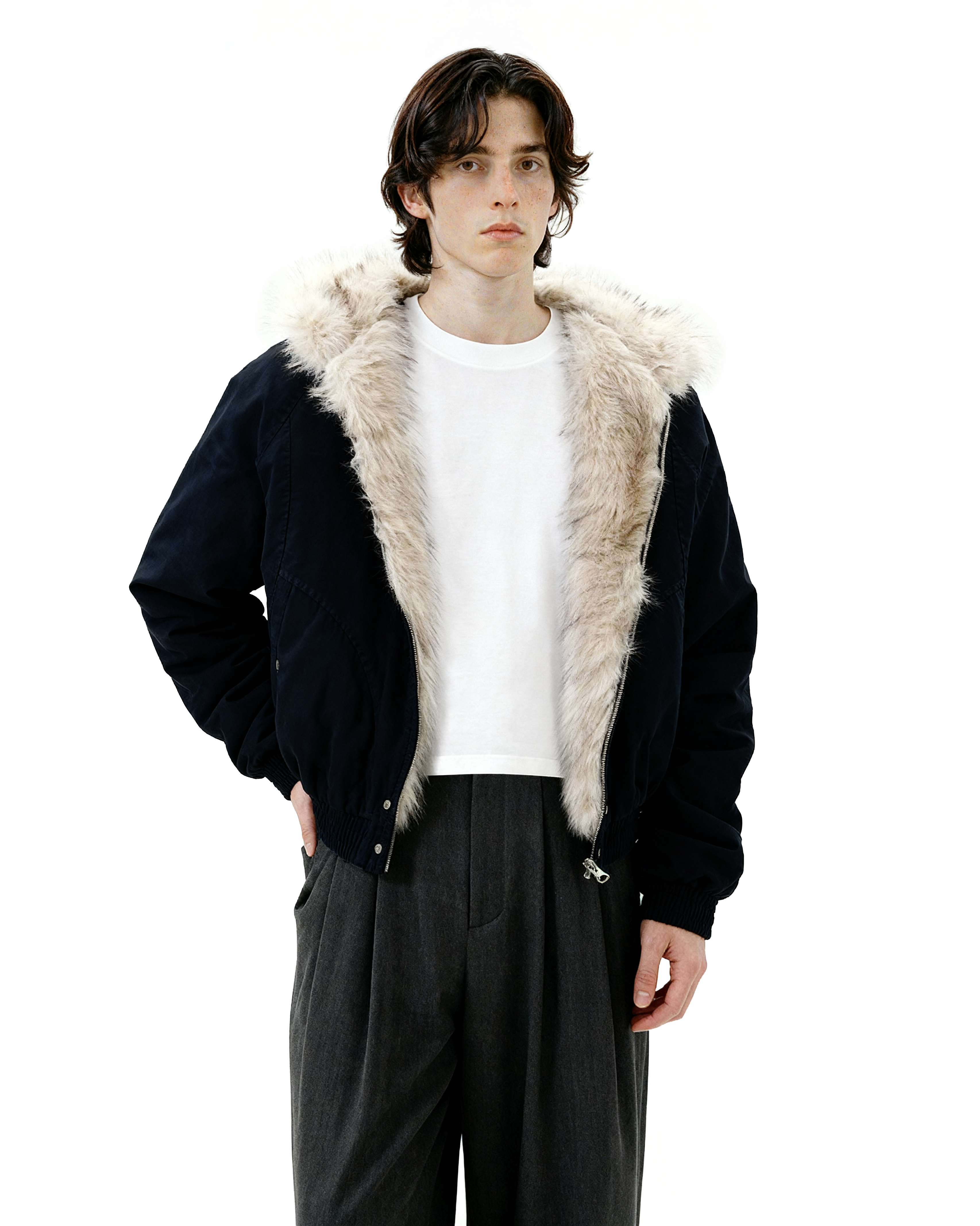 Oversized Faux Fur Collar Hooded Bomber Jacket - nightcity clothing