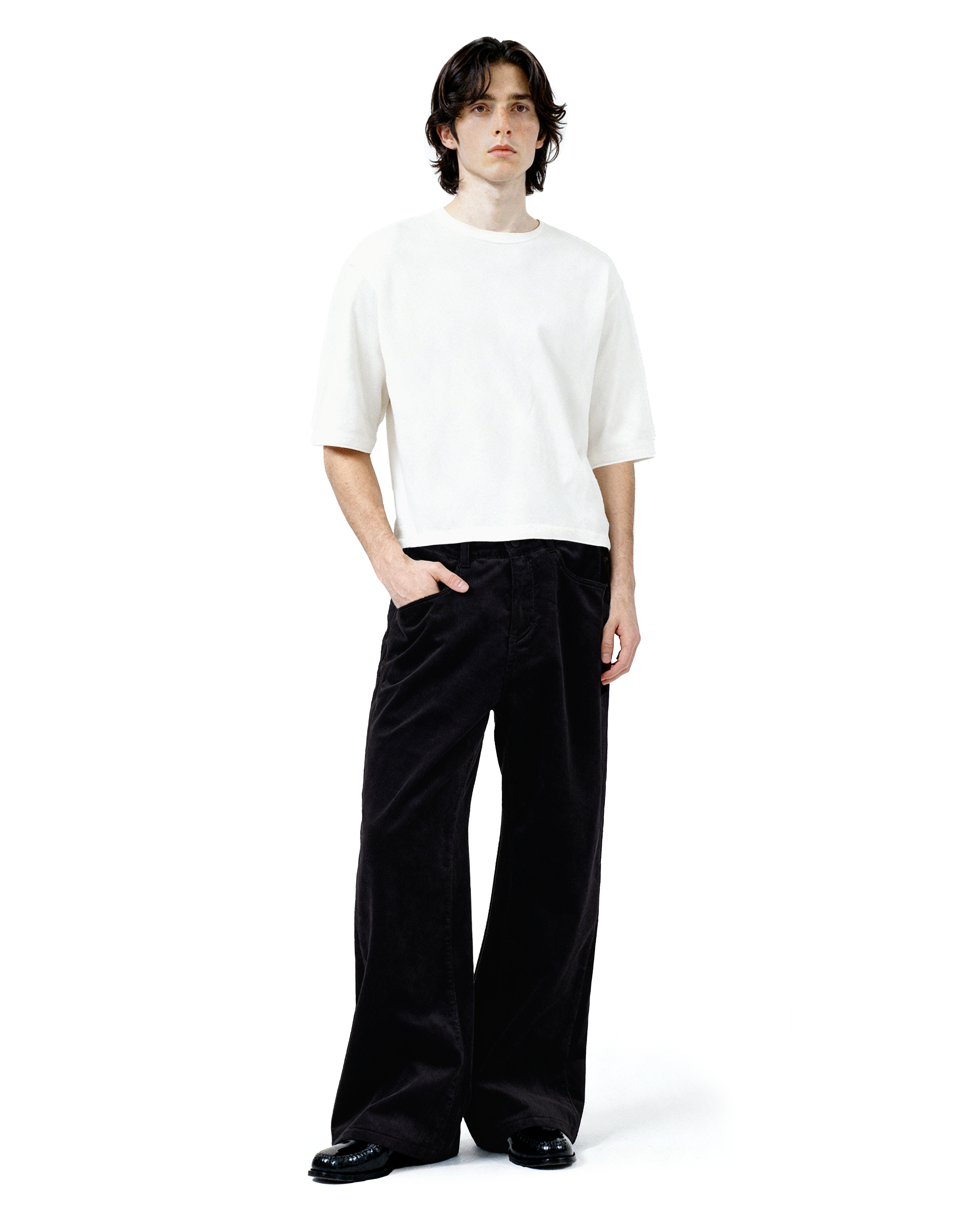 Wide Leg Semi-Flare Ribbed Corduroy Pants-15
