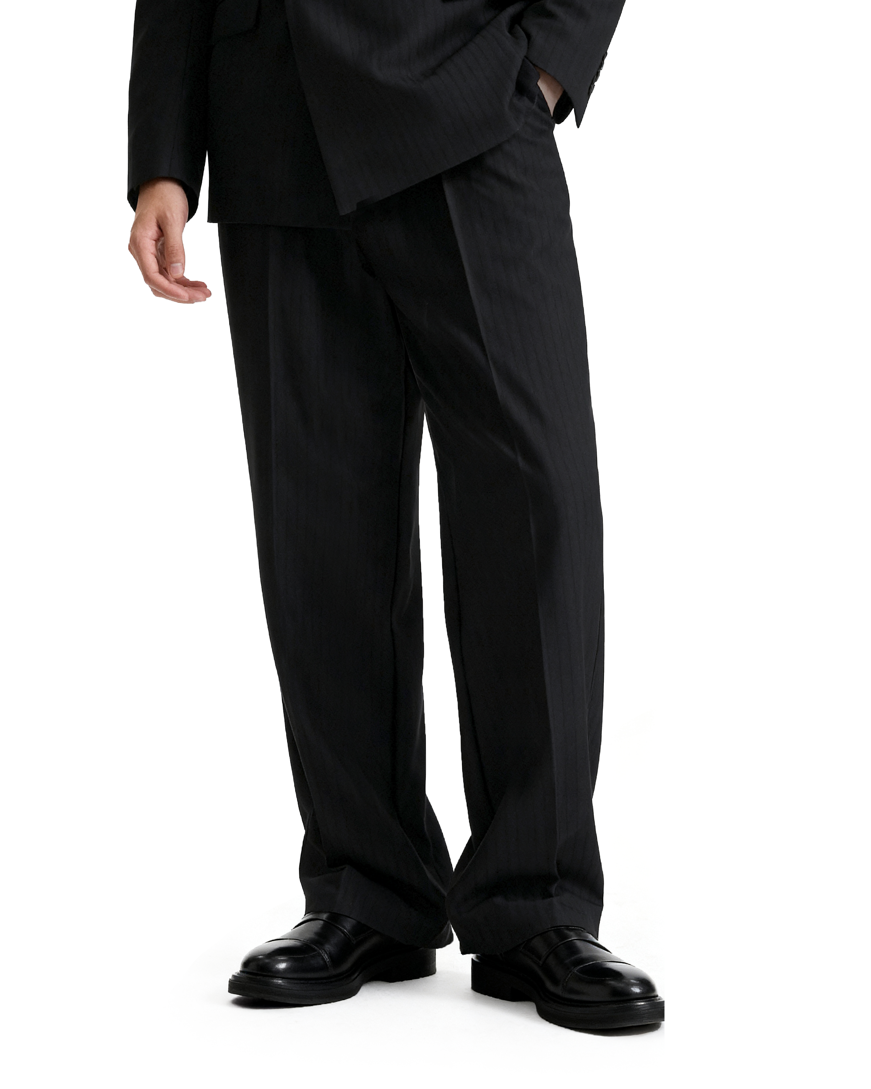 Straight Leg Pleated Trousers with Belt Loops-20