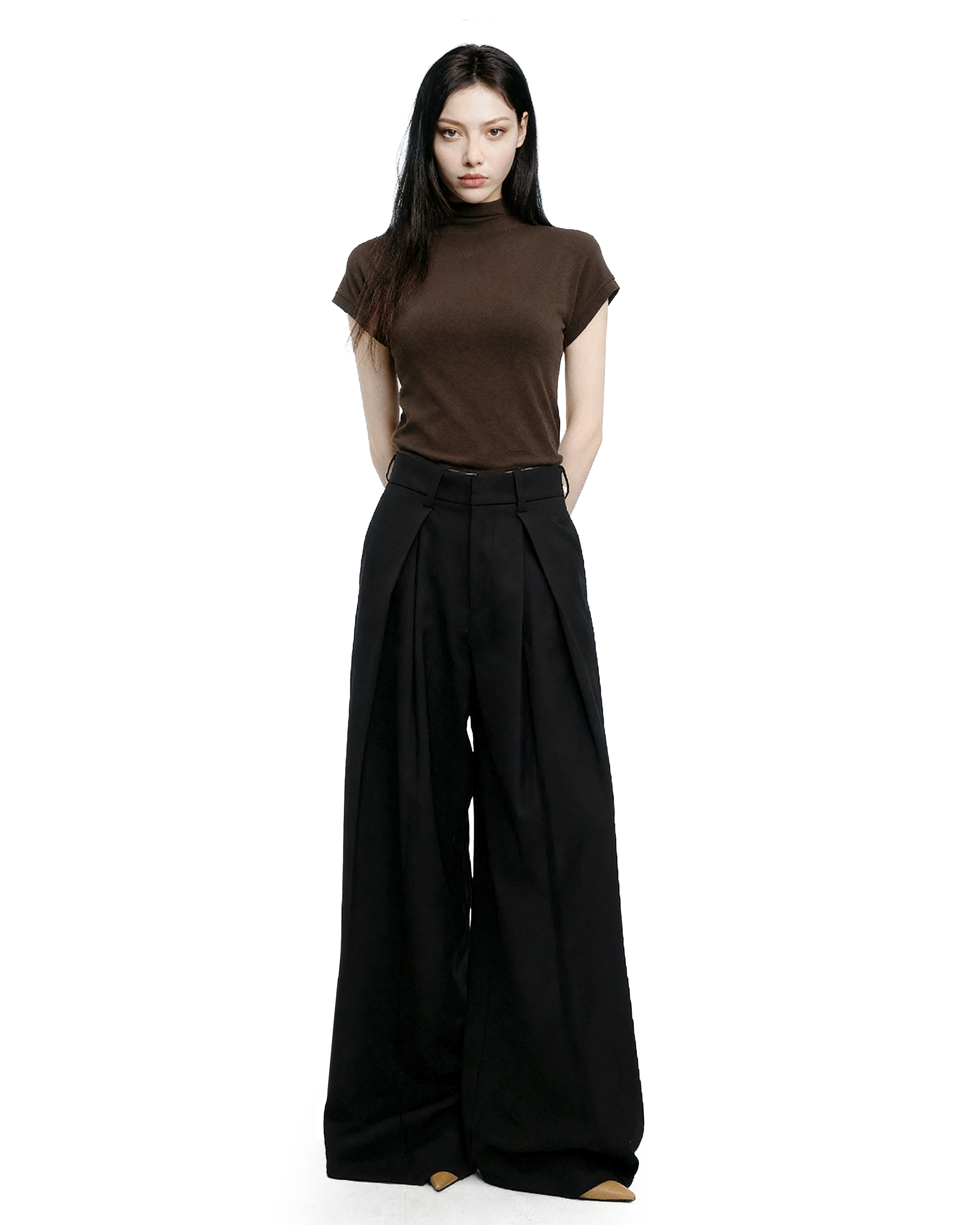 Wide Leg Criss-Cross Pleated Palazzo Trousers-9