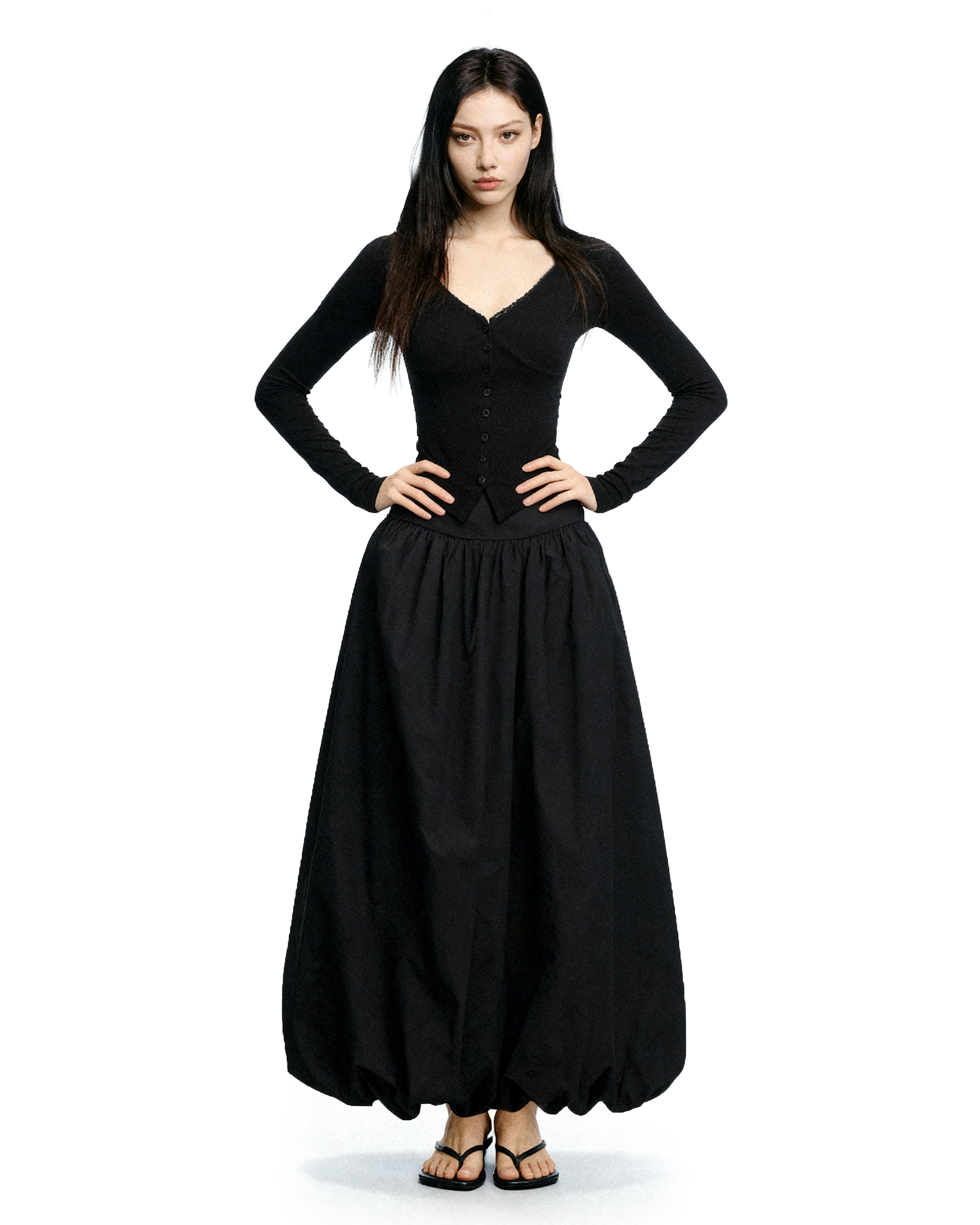 Flowy Maxi Bubble Skirt with Pockets-4