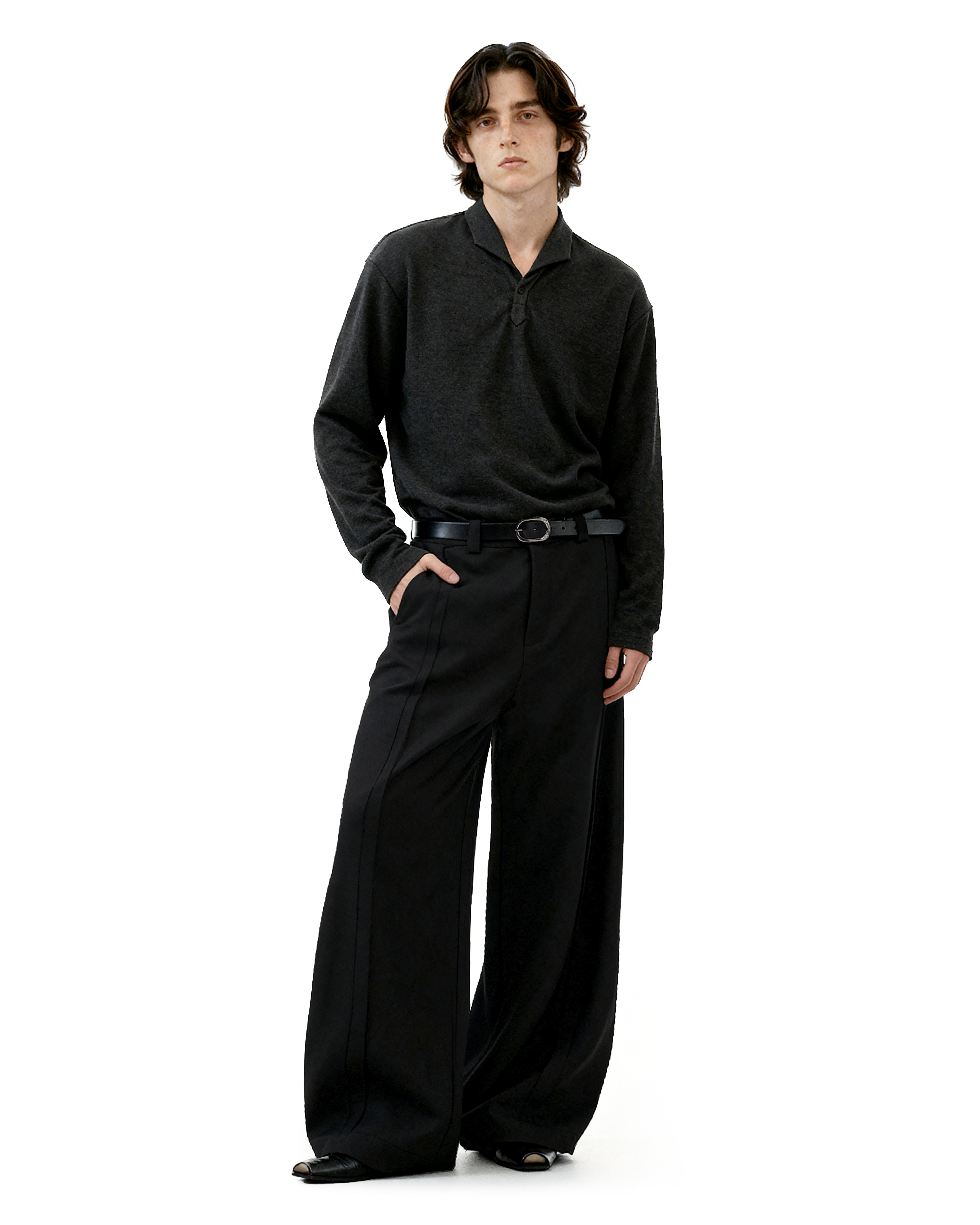 Barrel-Leg Panel Pleated Trousers-11