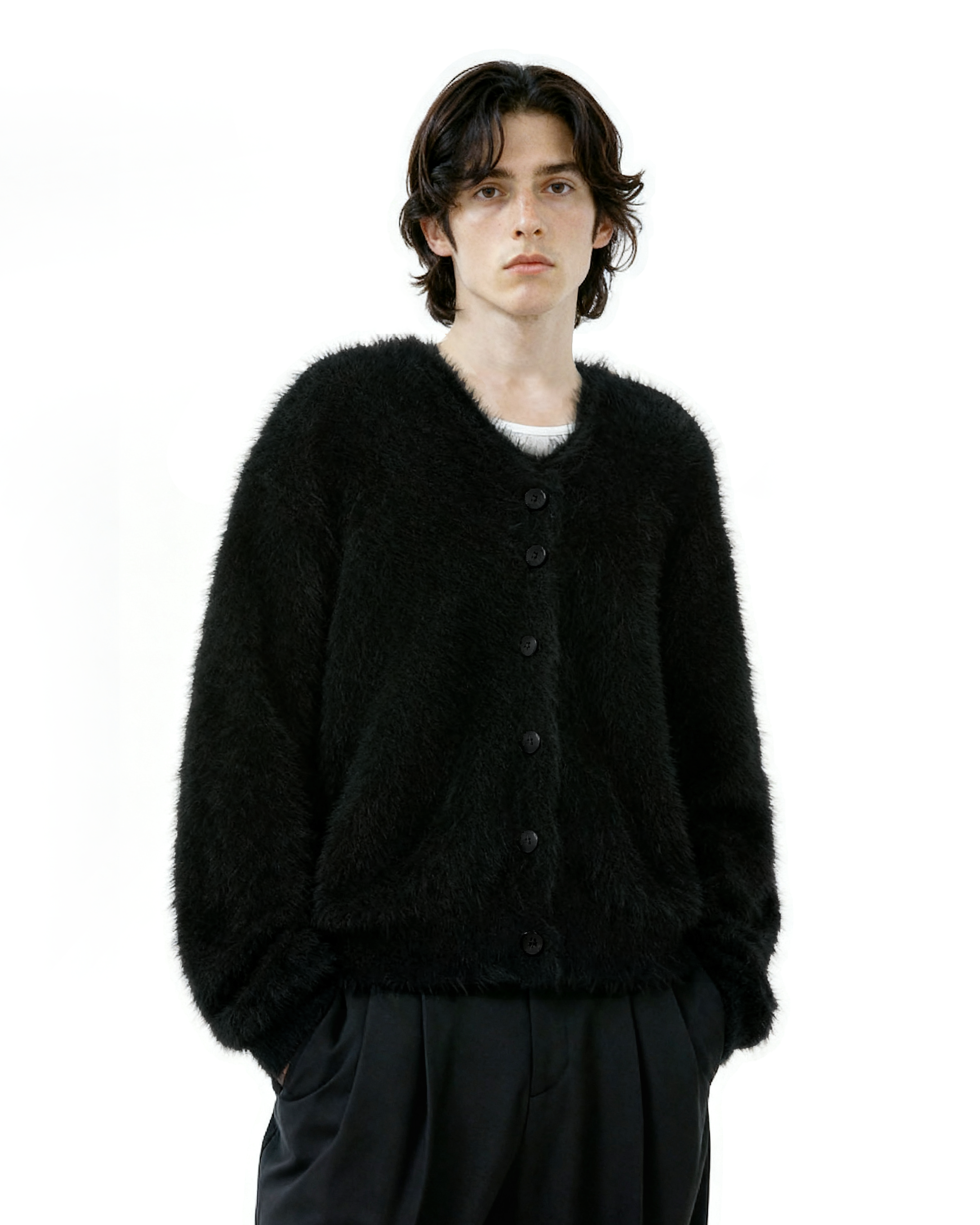 Fuzzy Button-Up Cropped Cardigan-8