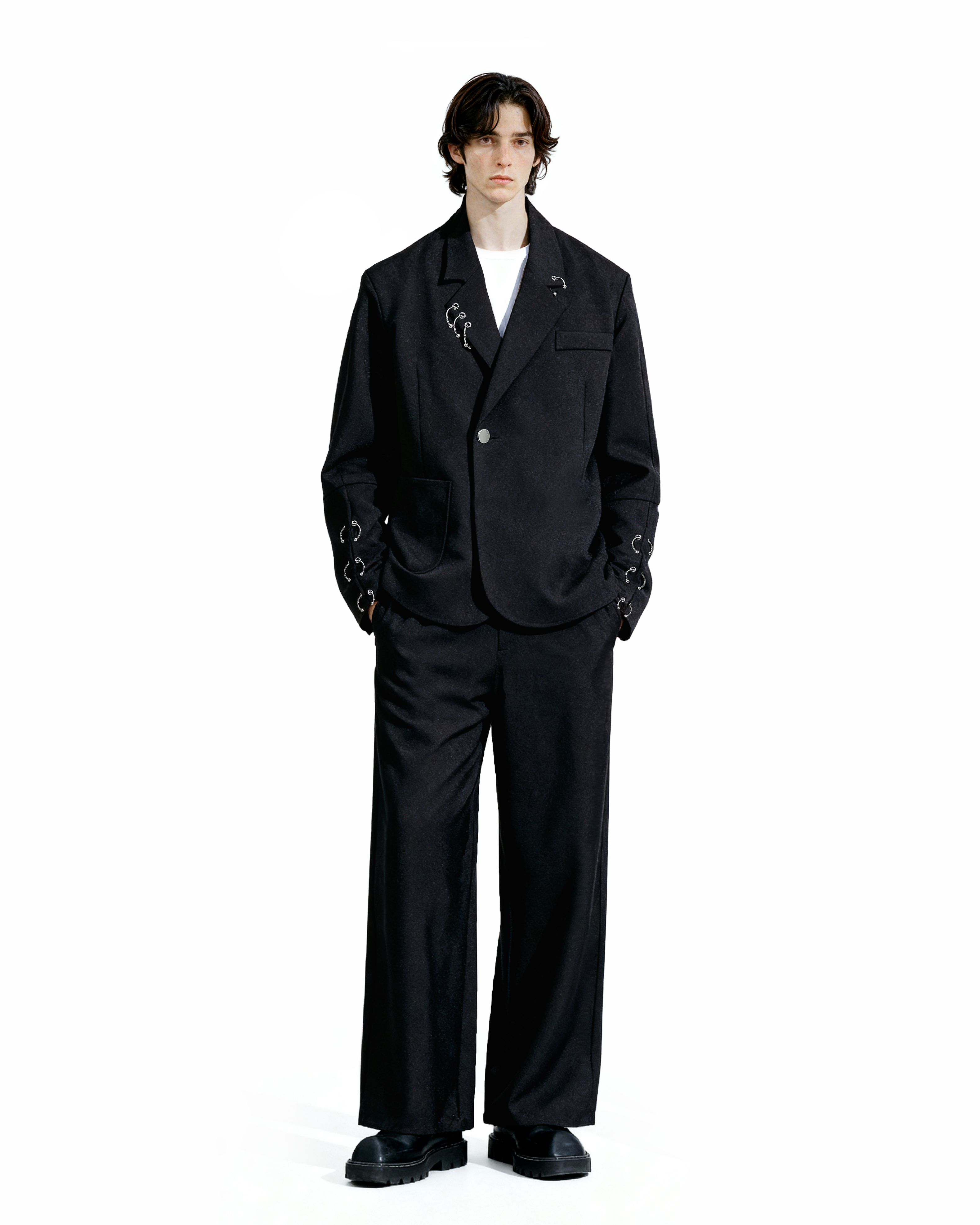 Oversized Suit Jacket with Rings and Wide Leg Pants Set-8