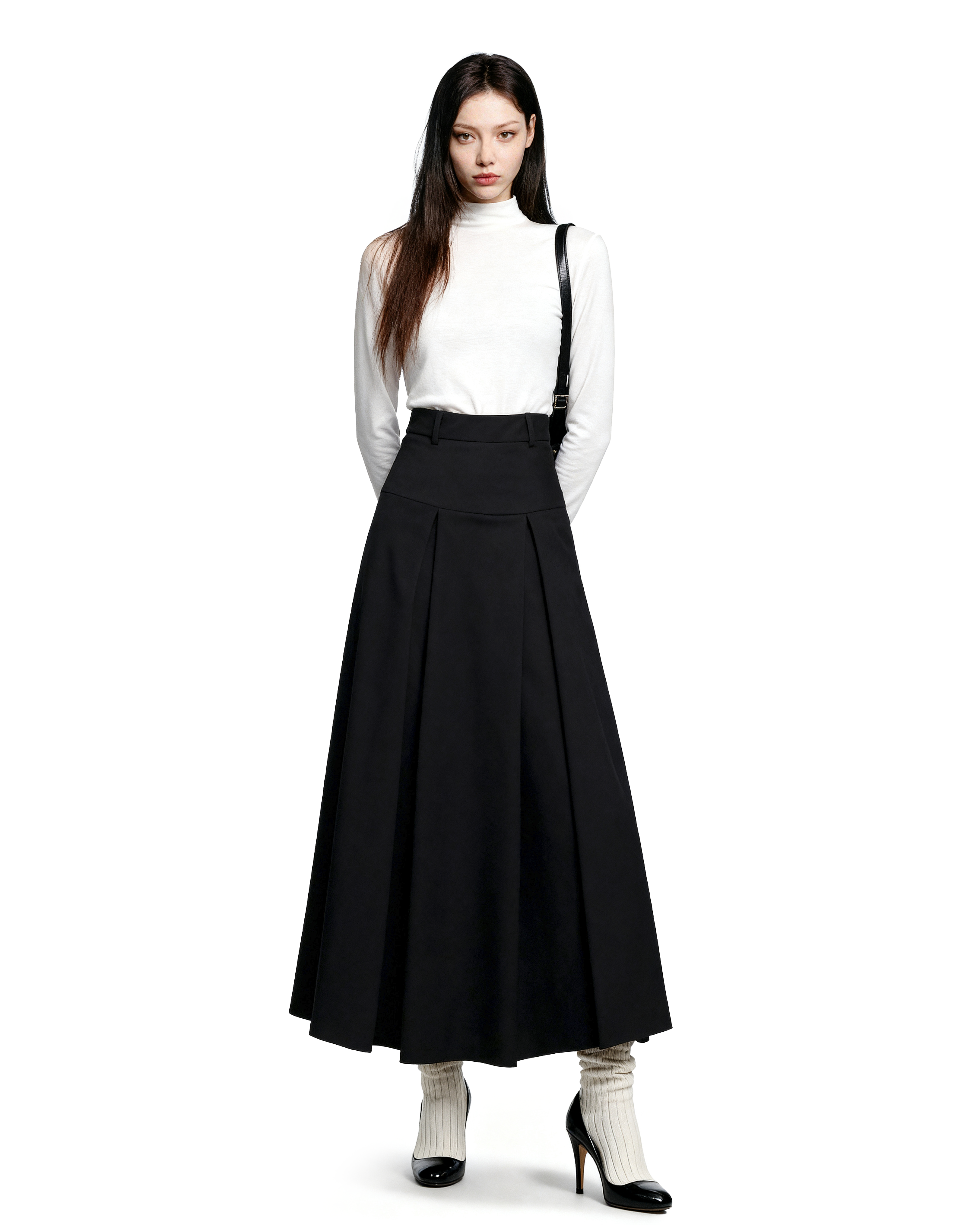 Tiered Pleated Midi Skirt-10