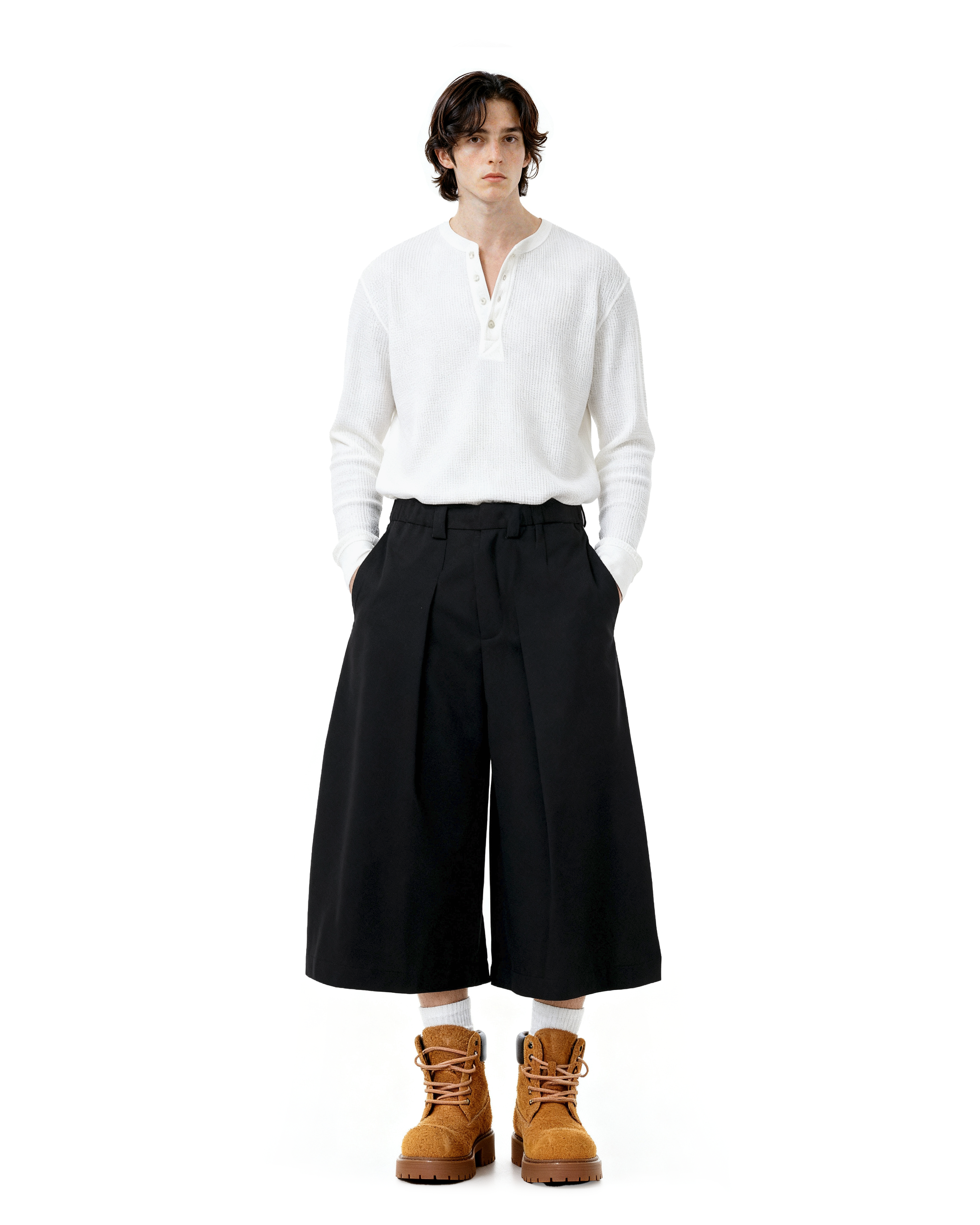 Elastic Waist Wide Leg Bermuda Shorts-12