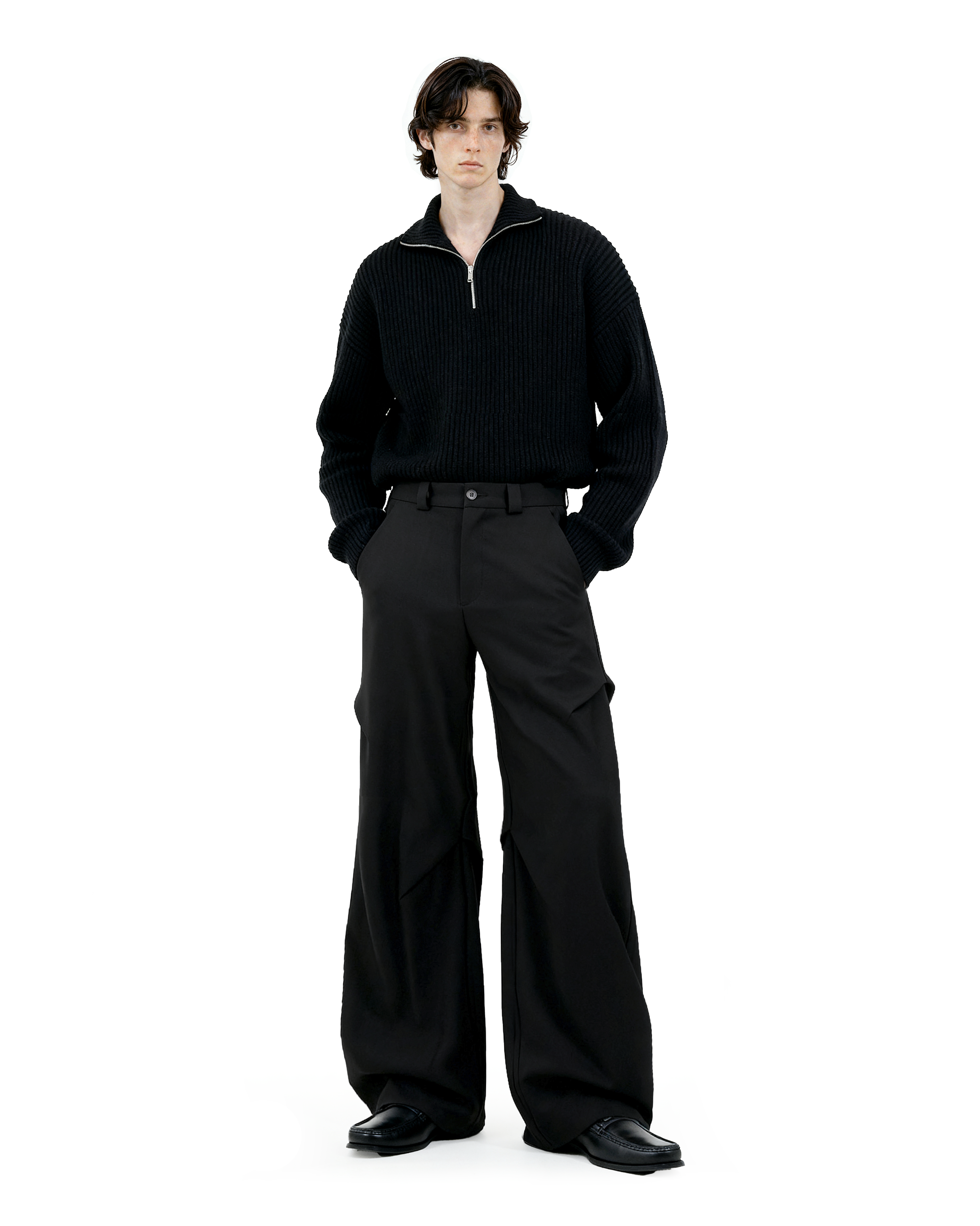 Wide Leg Belted Trousers with Pleated Detail-5