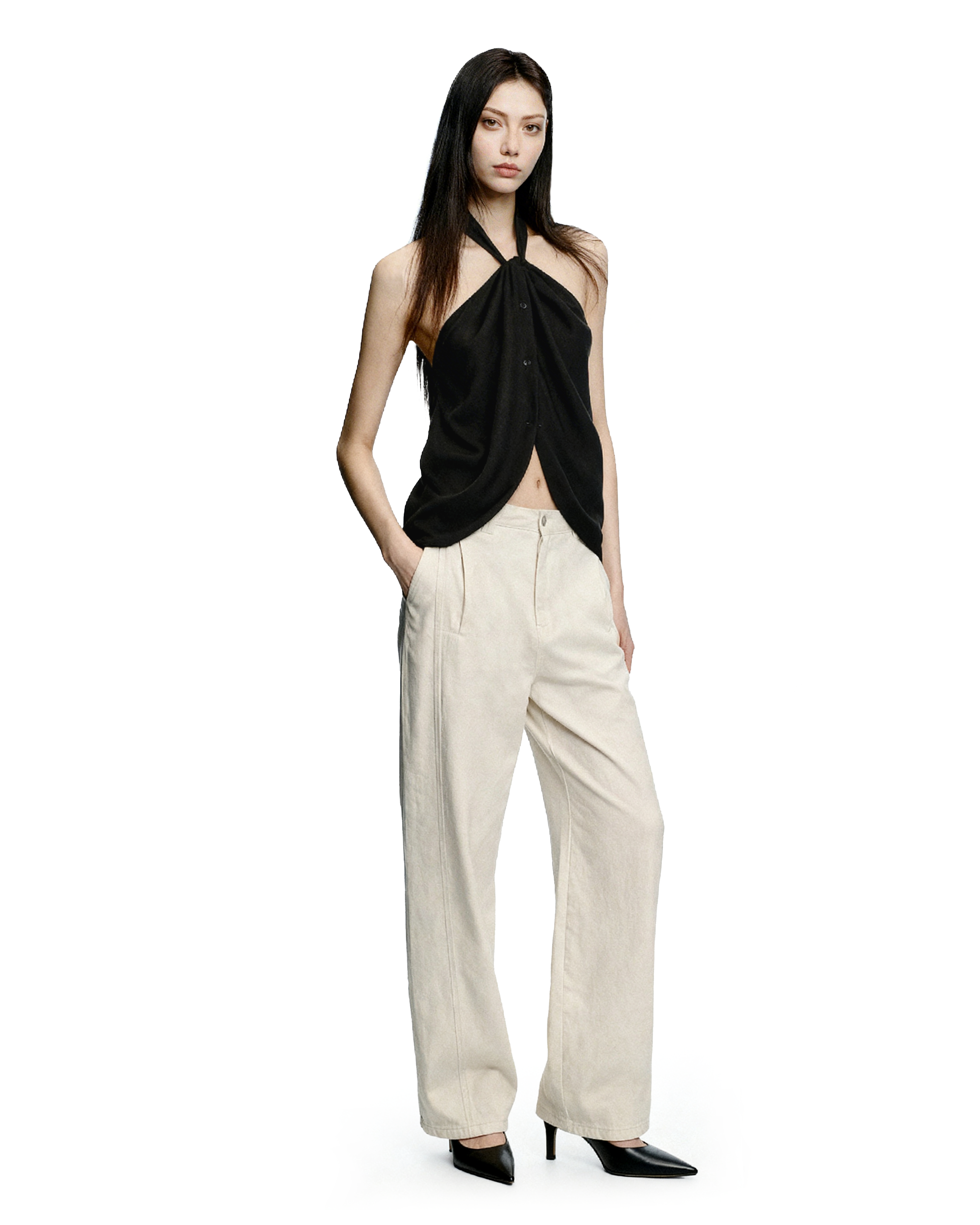 Halter Neck Twist Front Sleeveless Wrap Top-14
