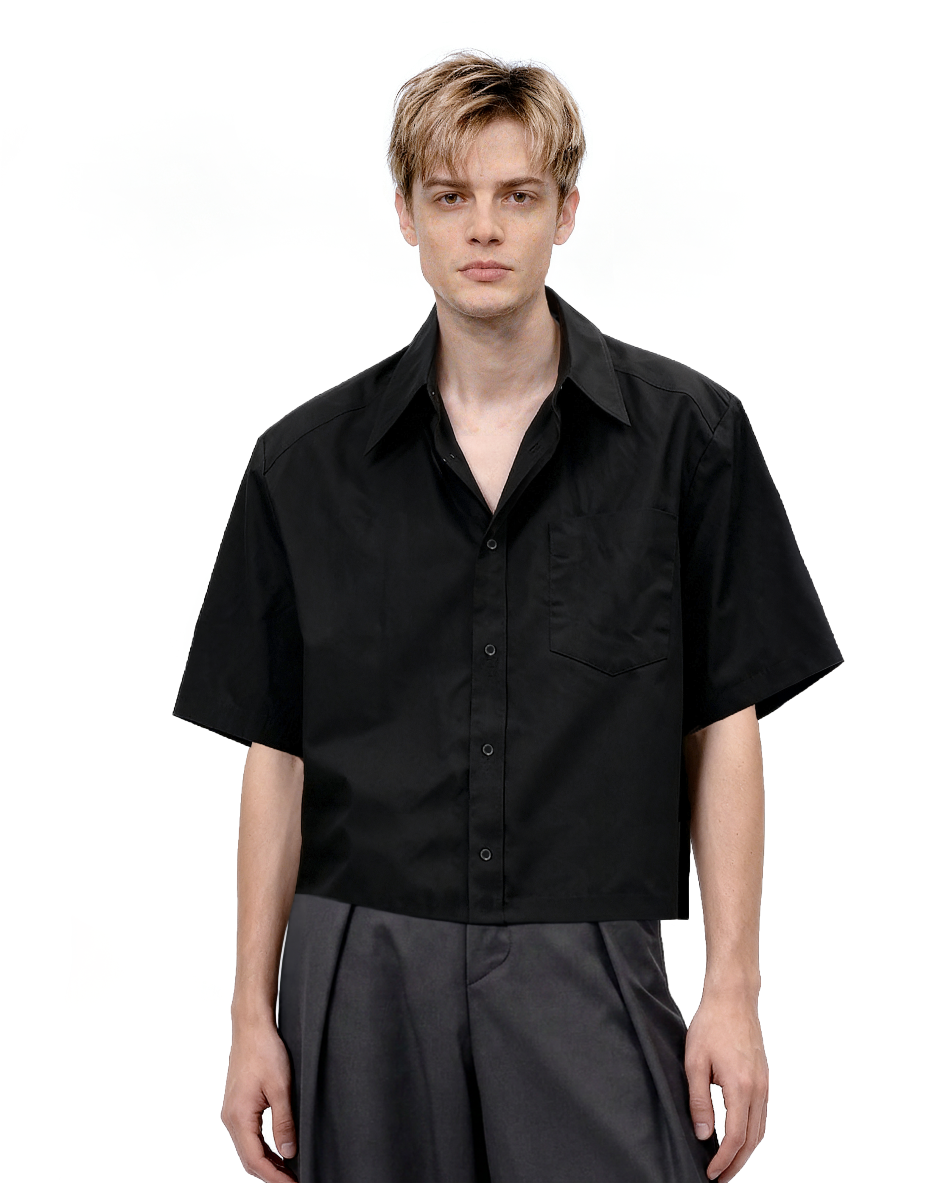 Oversized Short Sleeve Mid-Crop Shirt with Chest Pocket Detail-6
