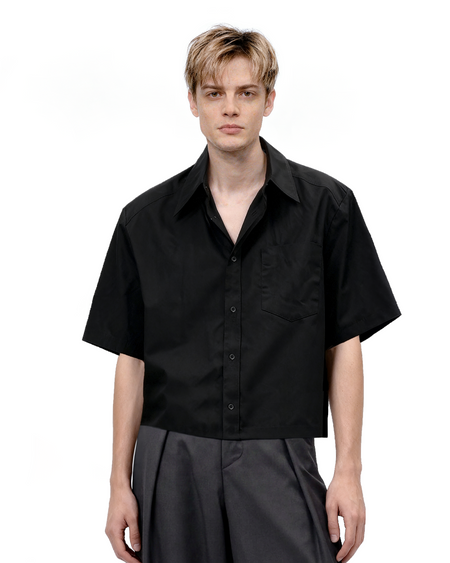 Oversized Short Sleeve Mid-Crop Shirt with Chest Pocket Detail
