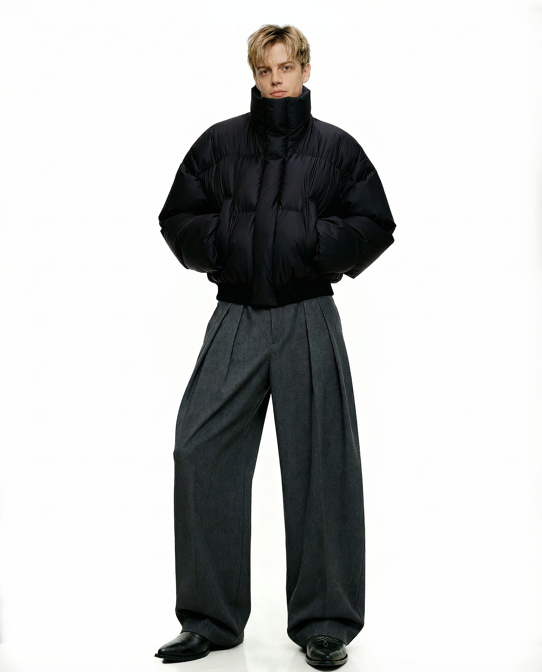 Puffer Jacket with High Collar and Cuffed Sleeves - nightcity clothing