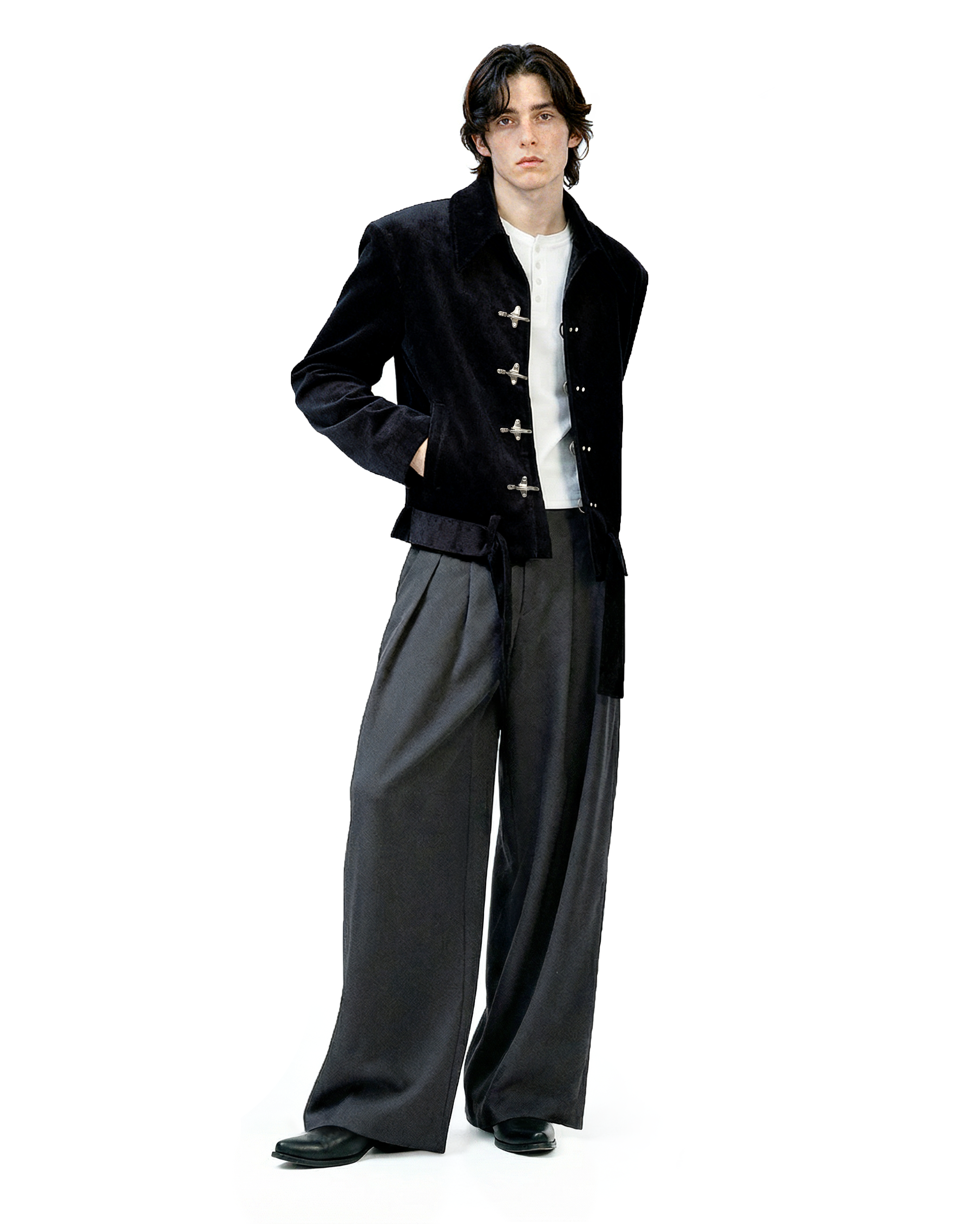Fireman Clasp Mid-Crop Corduroy Jacket with Belted Waist - nightcity clothing