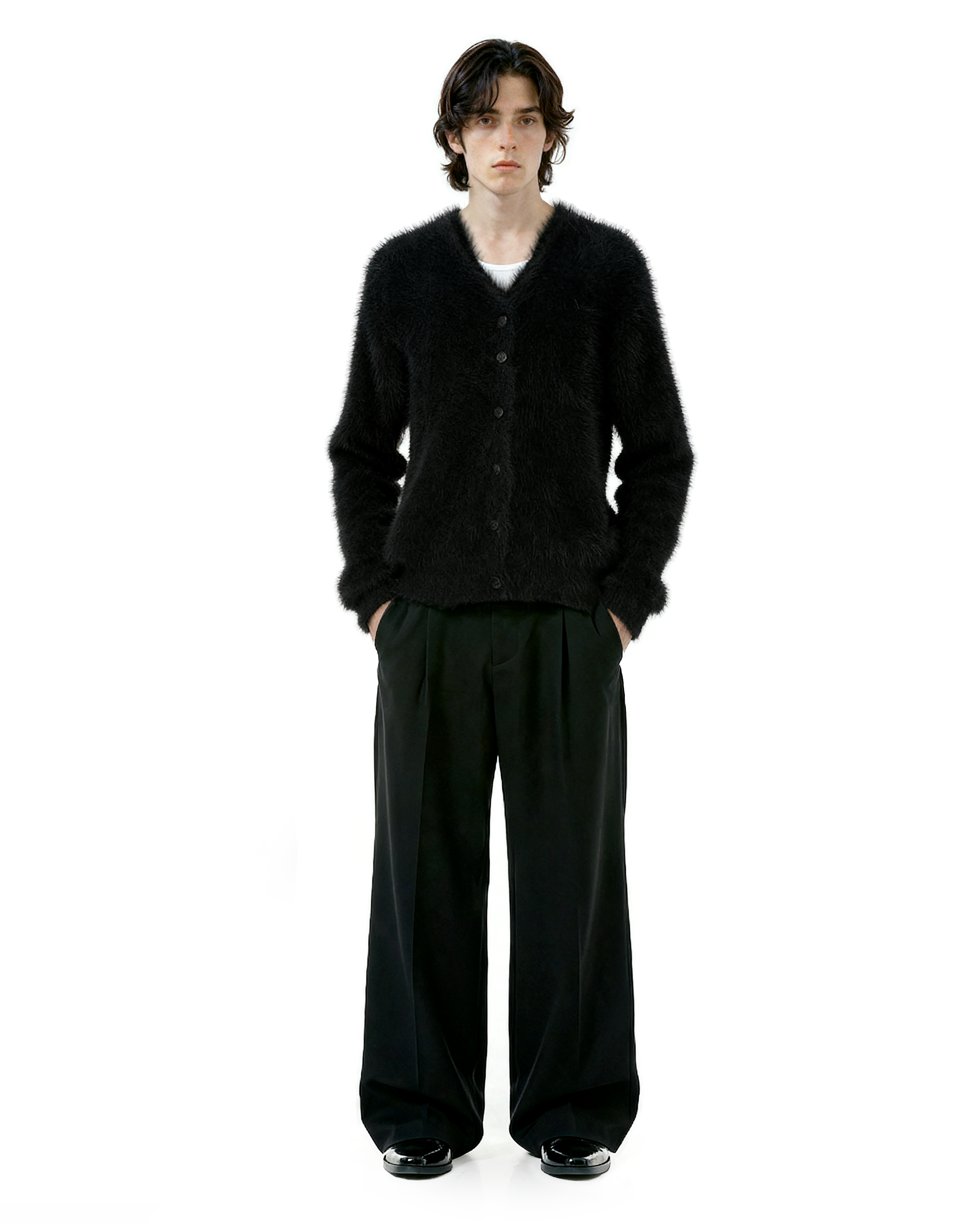 Fuzzy Button-Up Cropped Cardigan-4