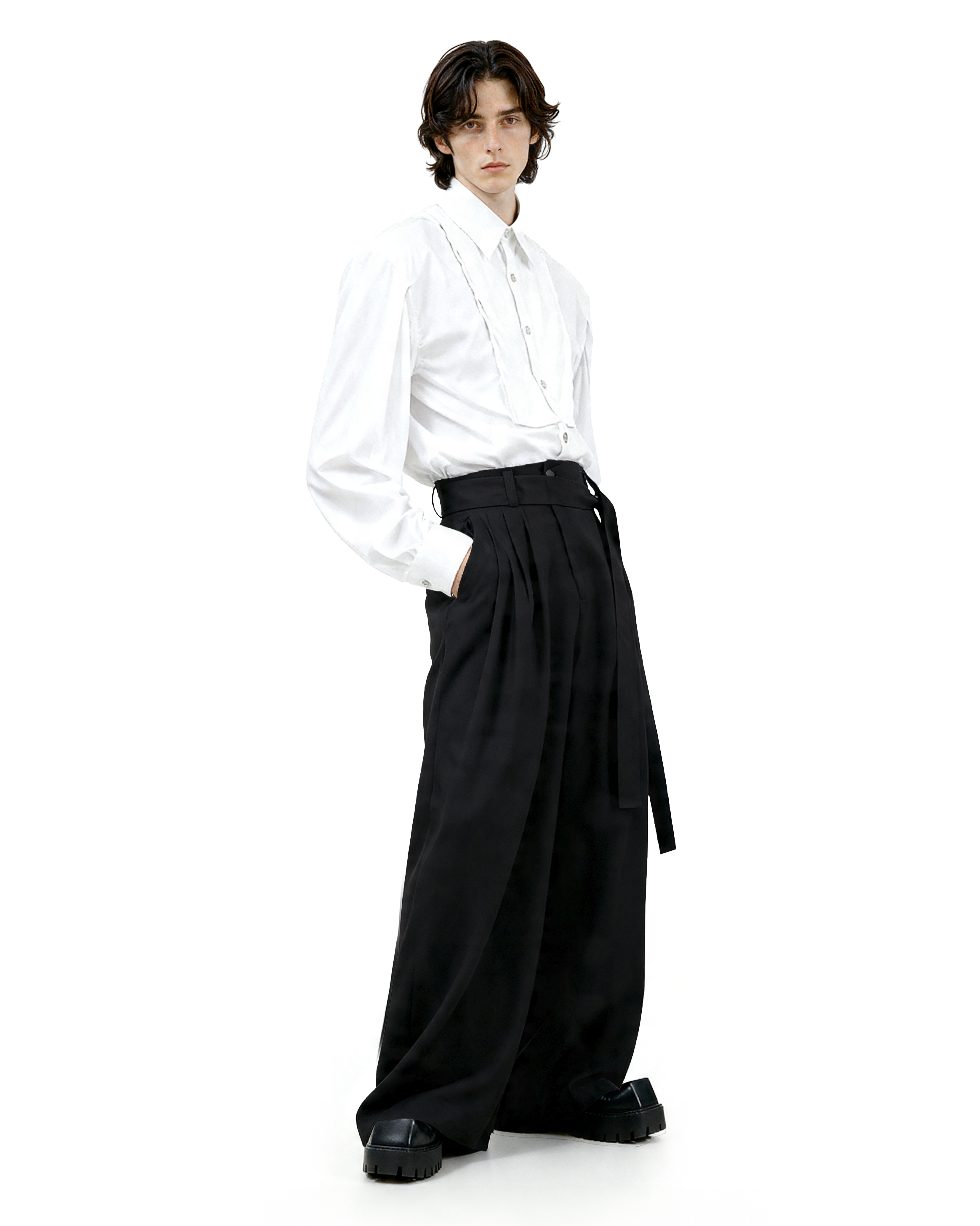 Wide Leg Belted Trousers with Pleat Detail-4