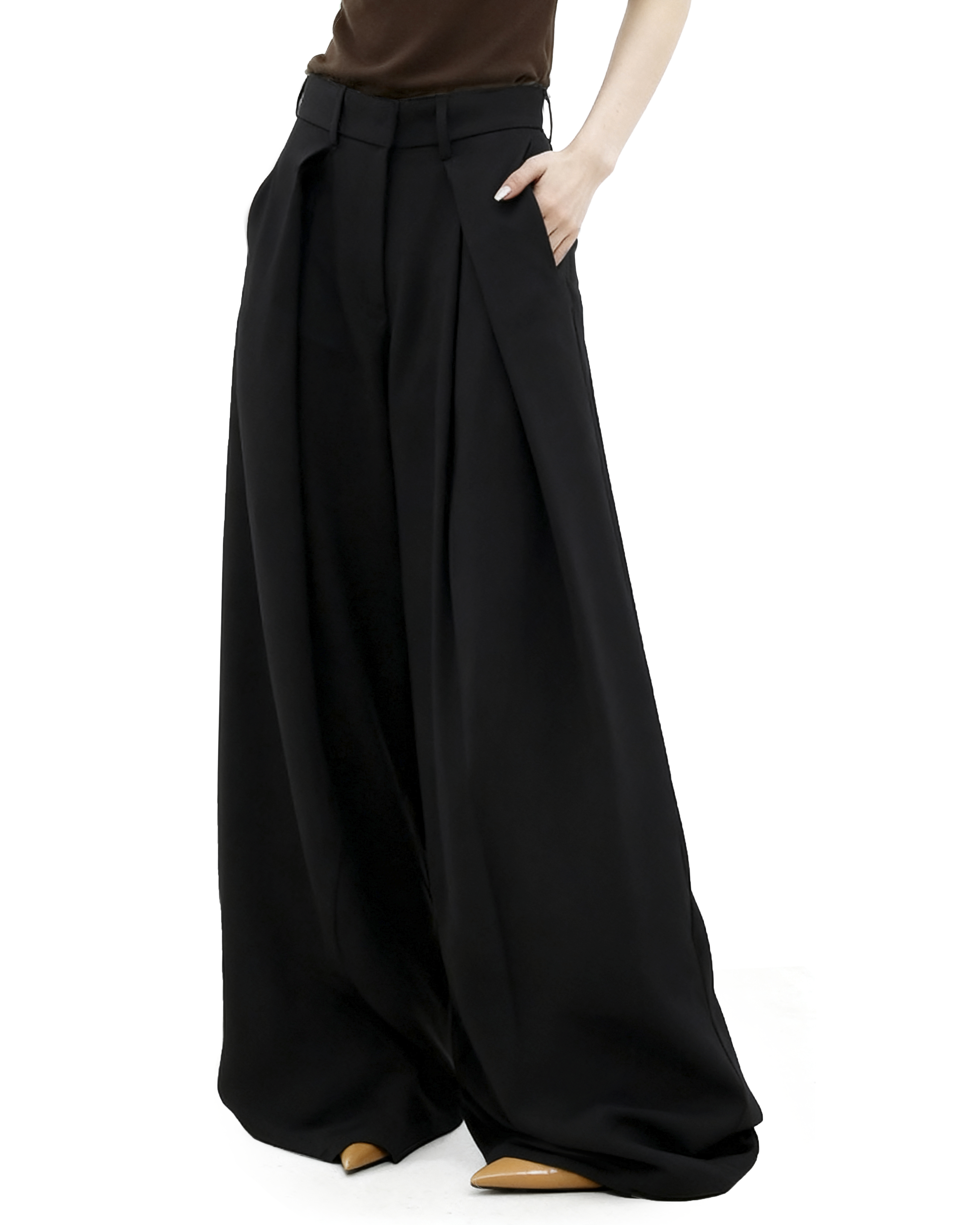 Wide Leg Criss-Cross Pleated Palazzo Trousers-7