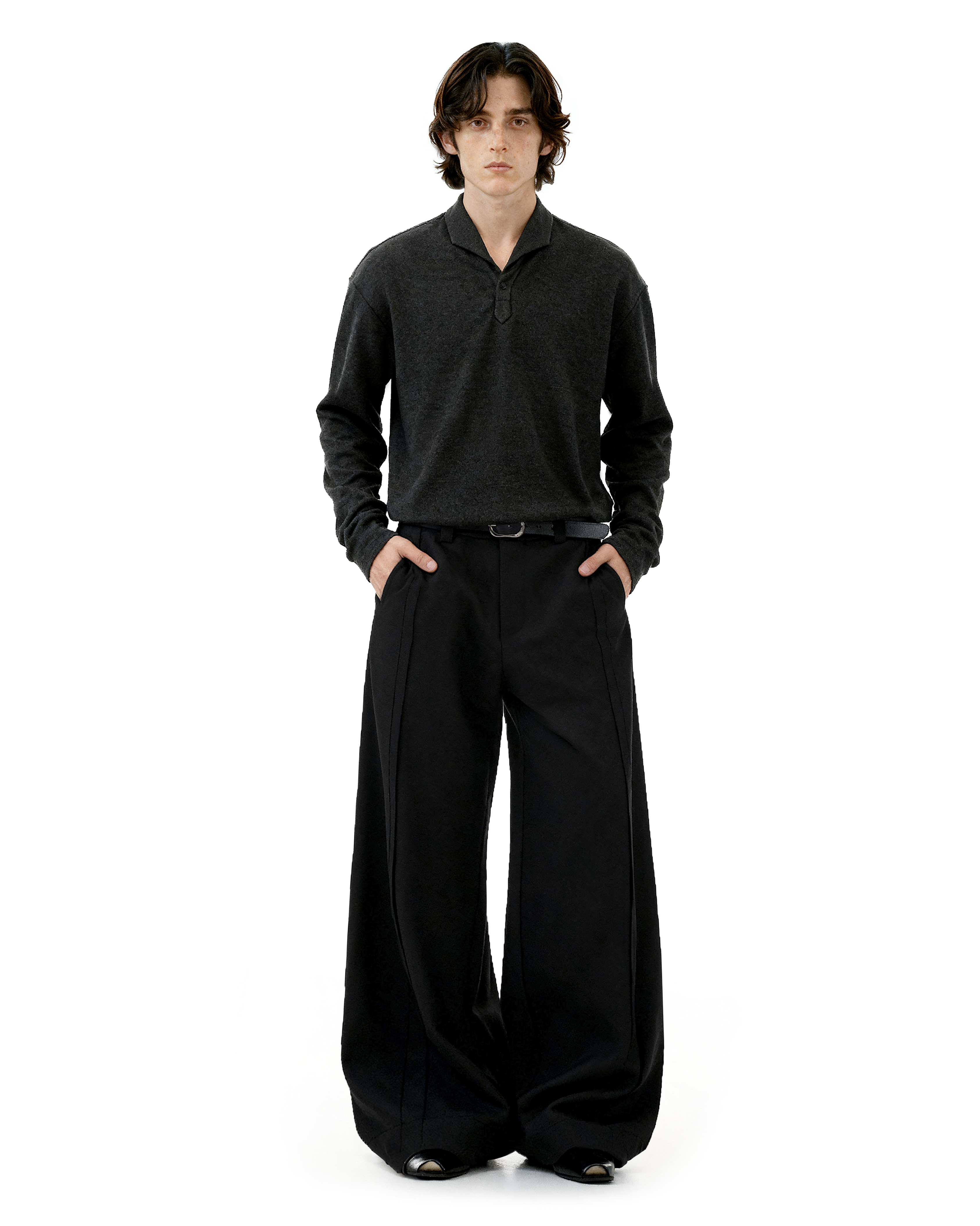 Barrel-Leg Panel Pleated Trousers-12