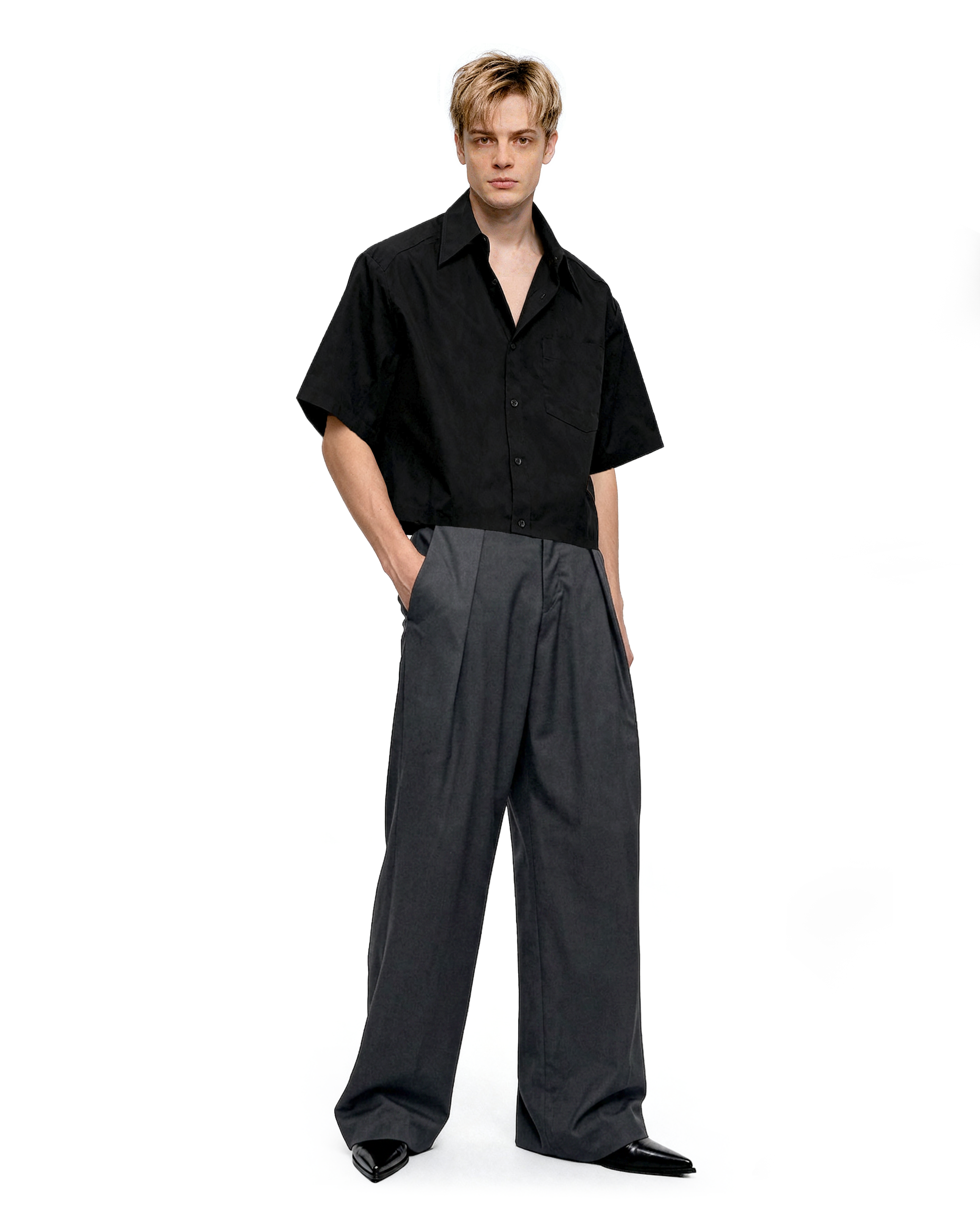 Oversized Short Sleeve Mid-Crop Shirt with Chest Pocket Detail-10