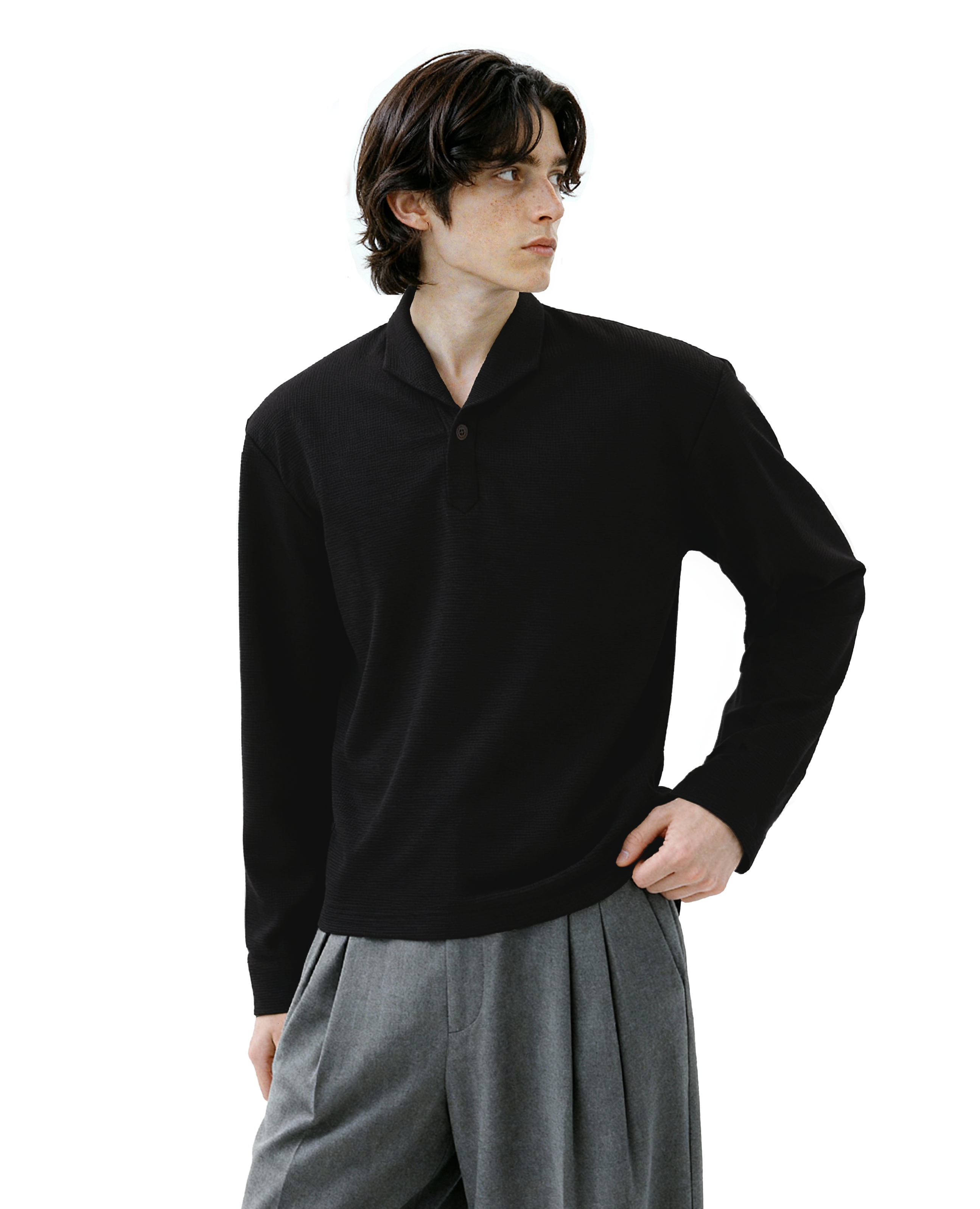 Waffle Knit Half-Button Long Sleeve Polo Top - nightcity clothing