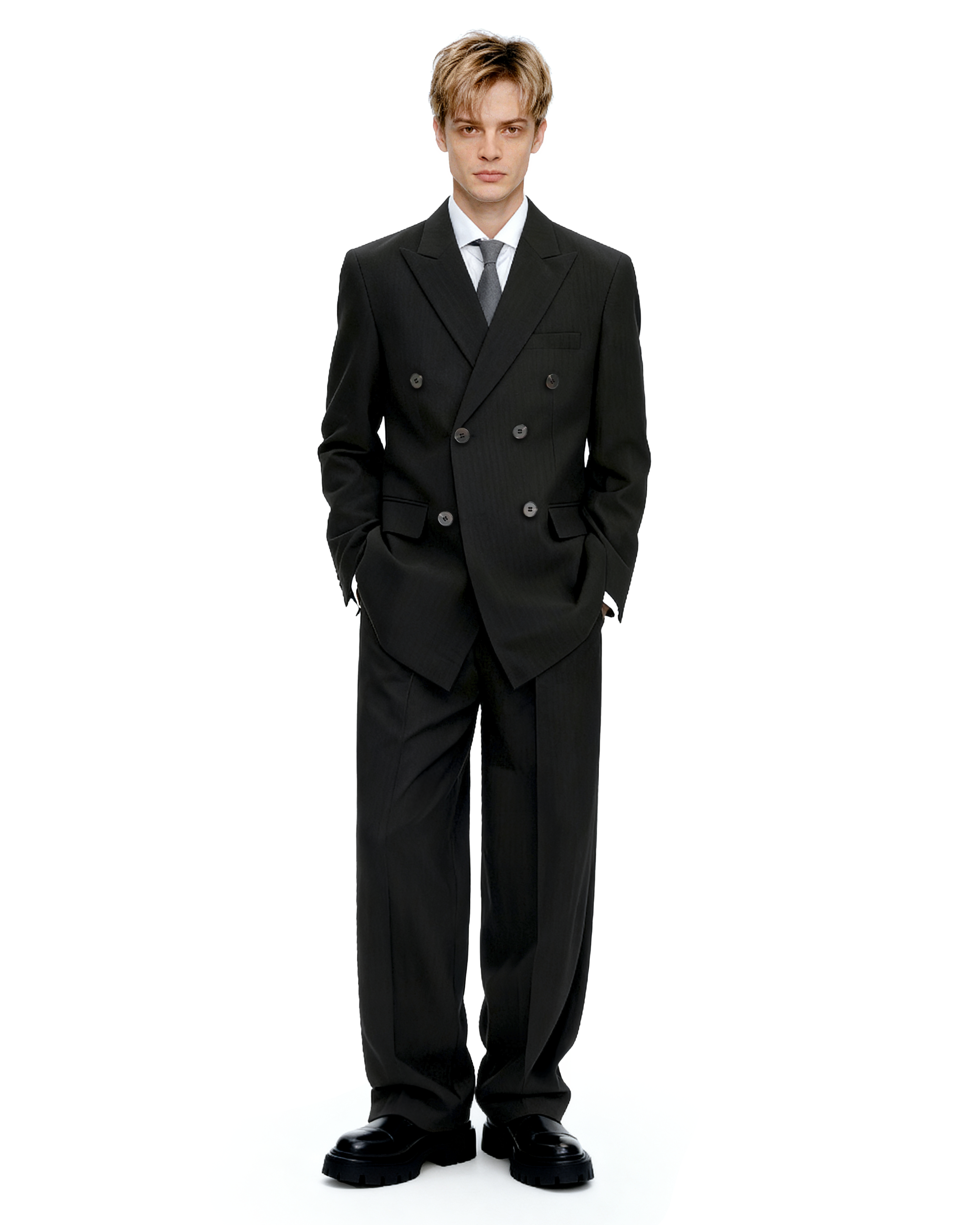 Straight Leg Pleated Trousers with Belt Loops-23