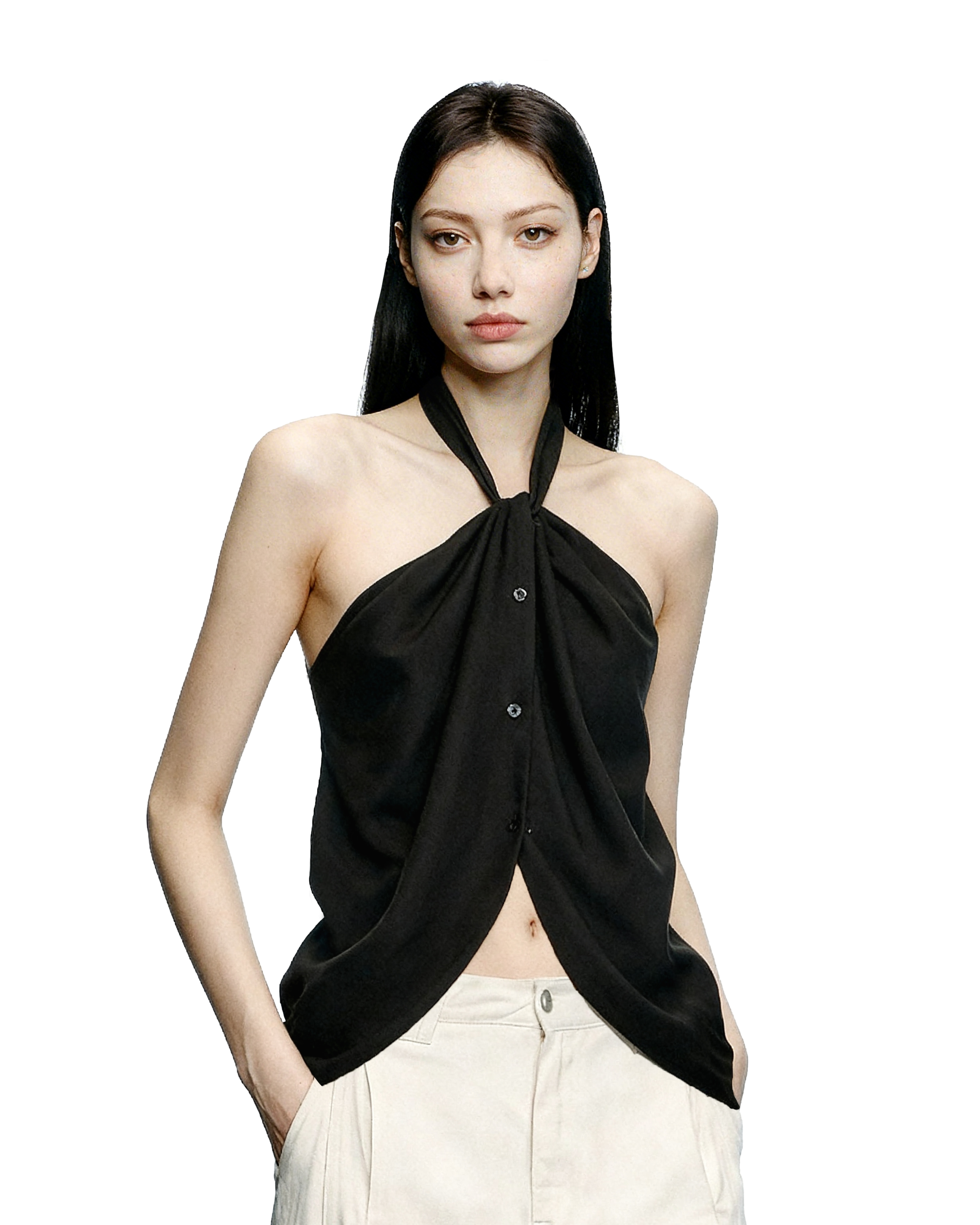 Halter Neck Twist Front Sleeveless Wrap Top-10