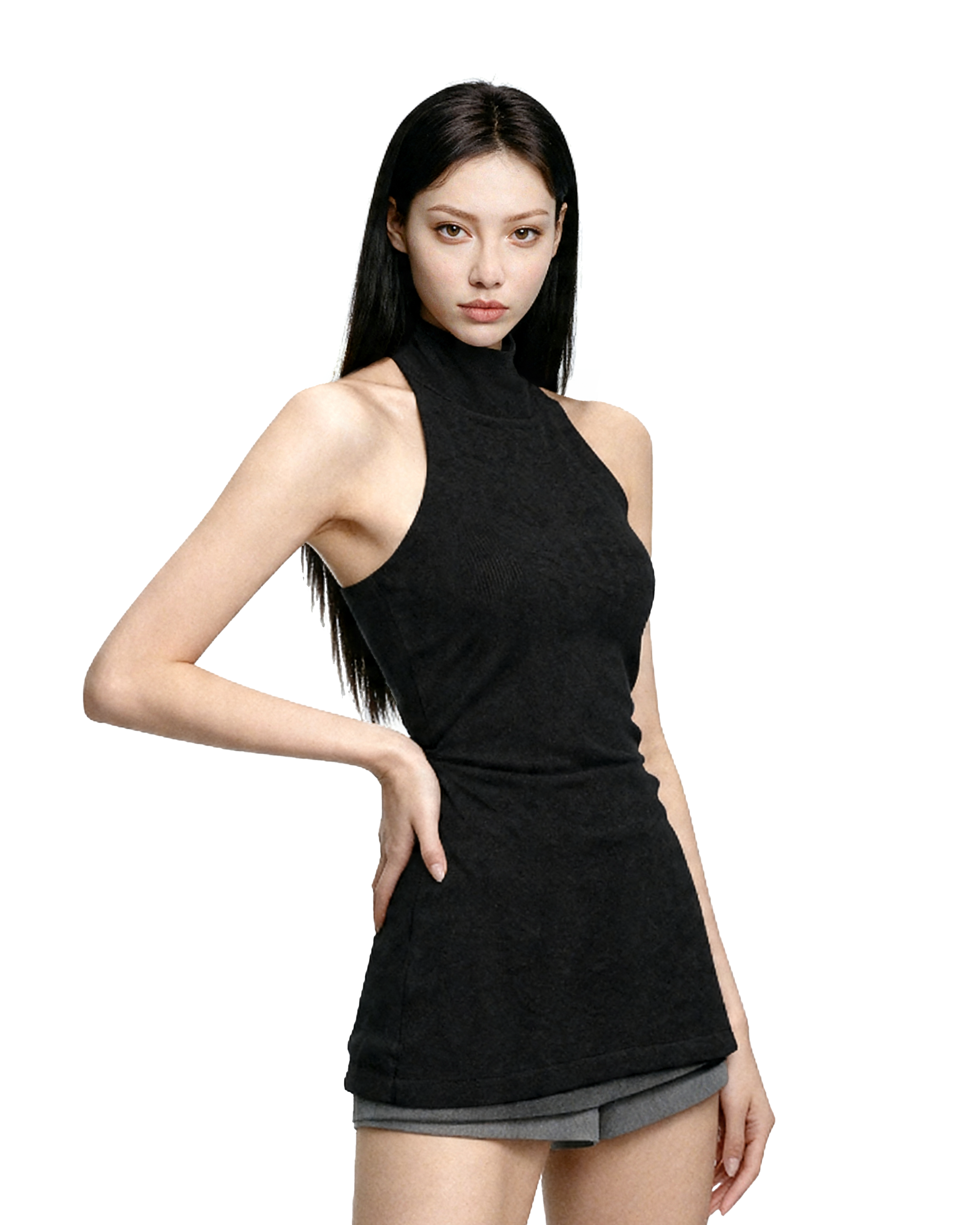Backless Turtleneck Longline Top-12