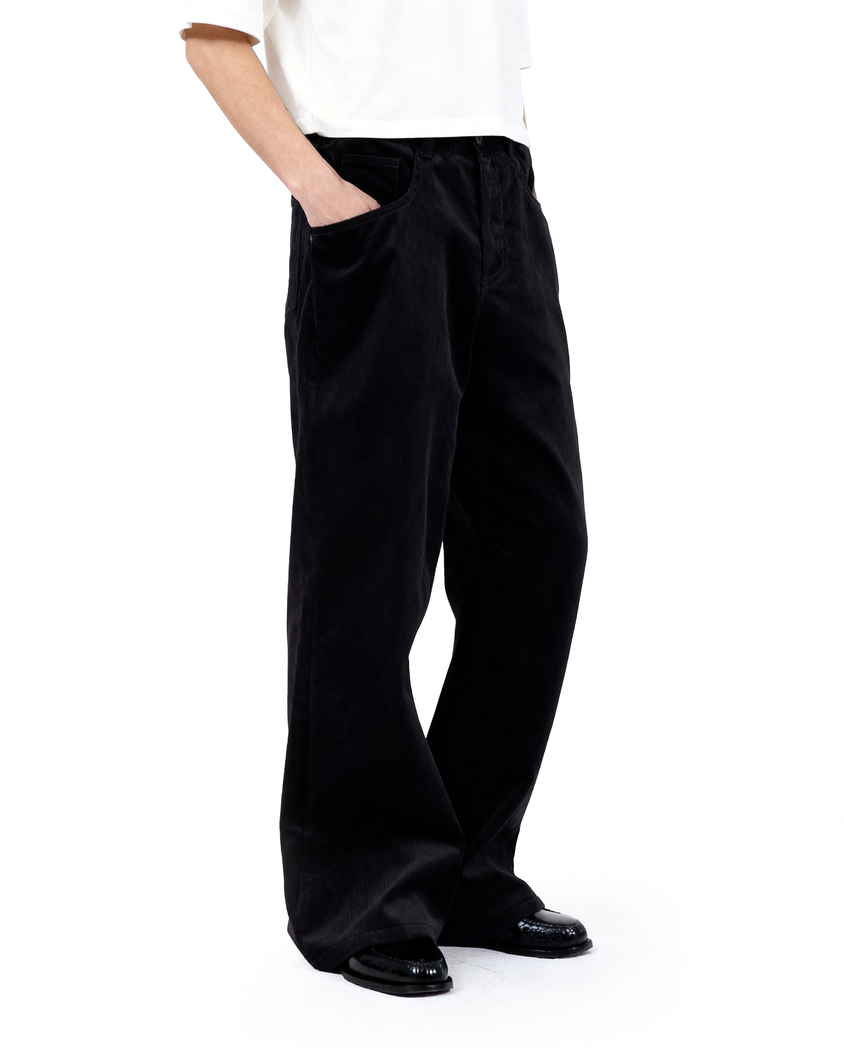 Wide Leg Semi-Flare Ribbed Corduroy Pants-13