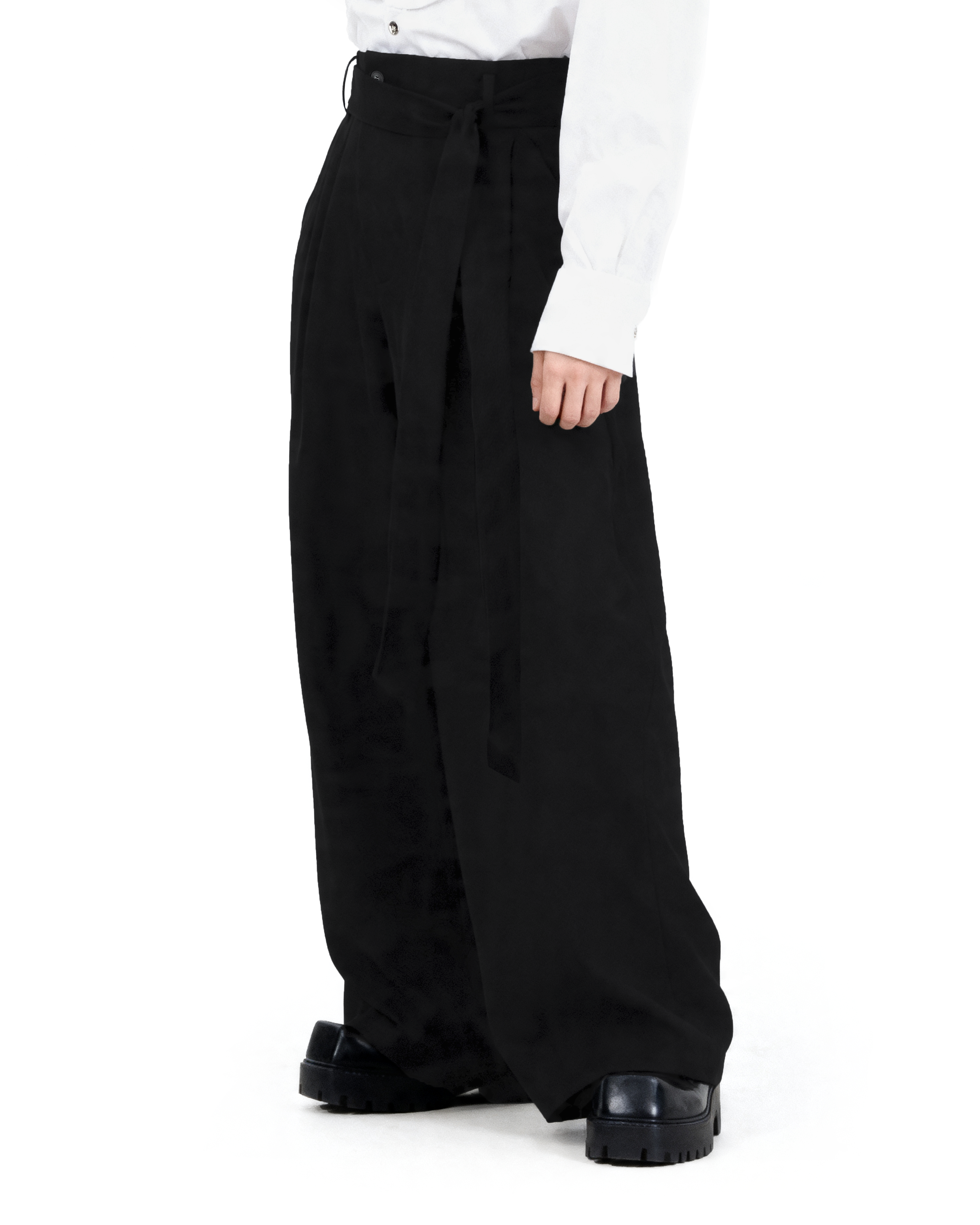 Wide Leg Belted Trousers with Pleat Detail-2