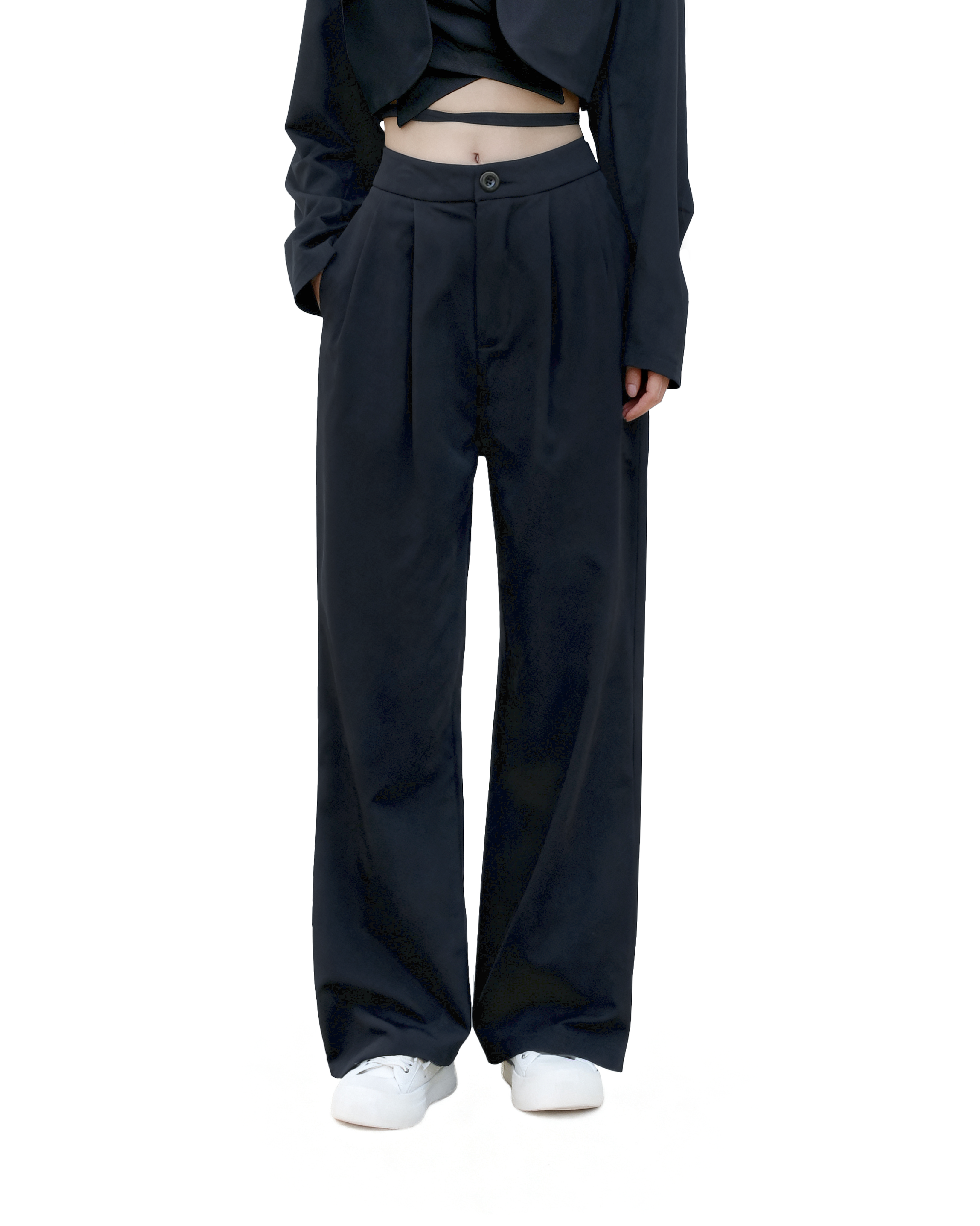 Slim Cropped Blazer with Rounded Hem Two-Piece Suit Set-4