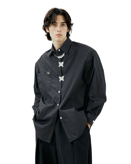 Oversized Shirt with Metallic Brooch Accents - nightcity clothing