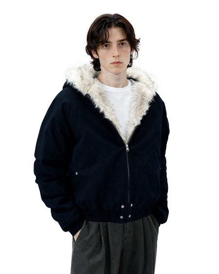 Oversized Faux Fur Collar Hooded Bomber Jacket - nightcity clothing