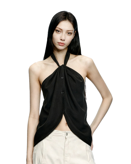 Halter Neck Twist Front Sleeveless Wrap Top