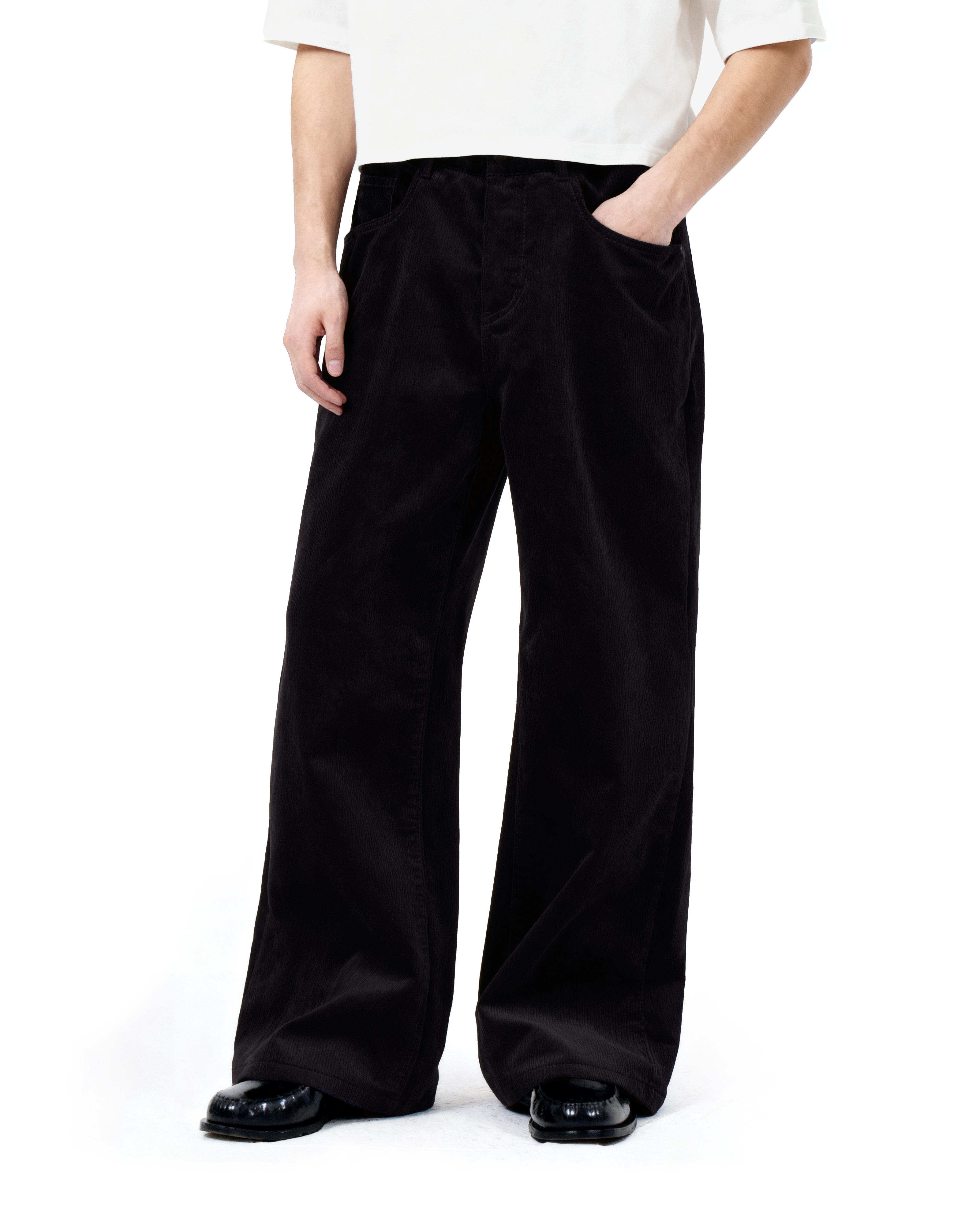 Wide Leg Semi-Flare Ribbed Corduroy Pants-11