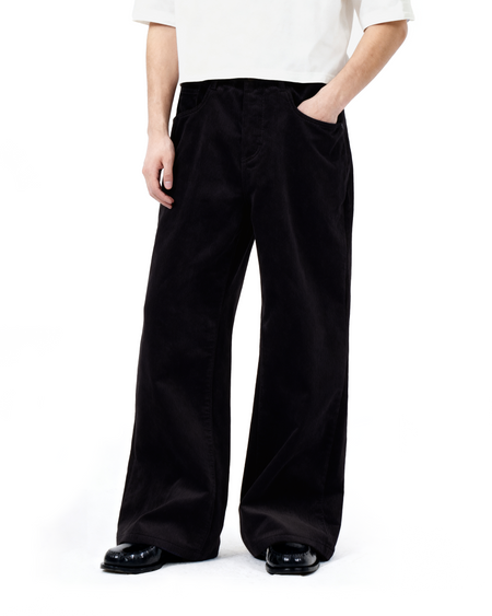 Wide Leg Semi-Flare Ribbed Corduroy Pants