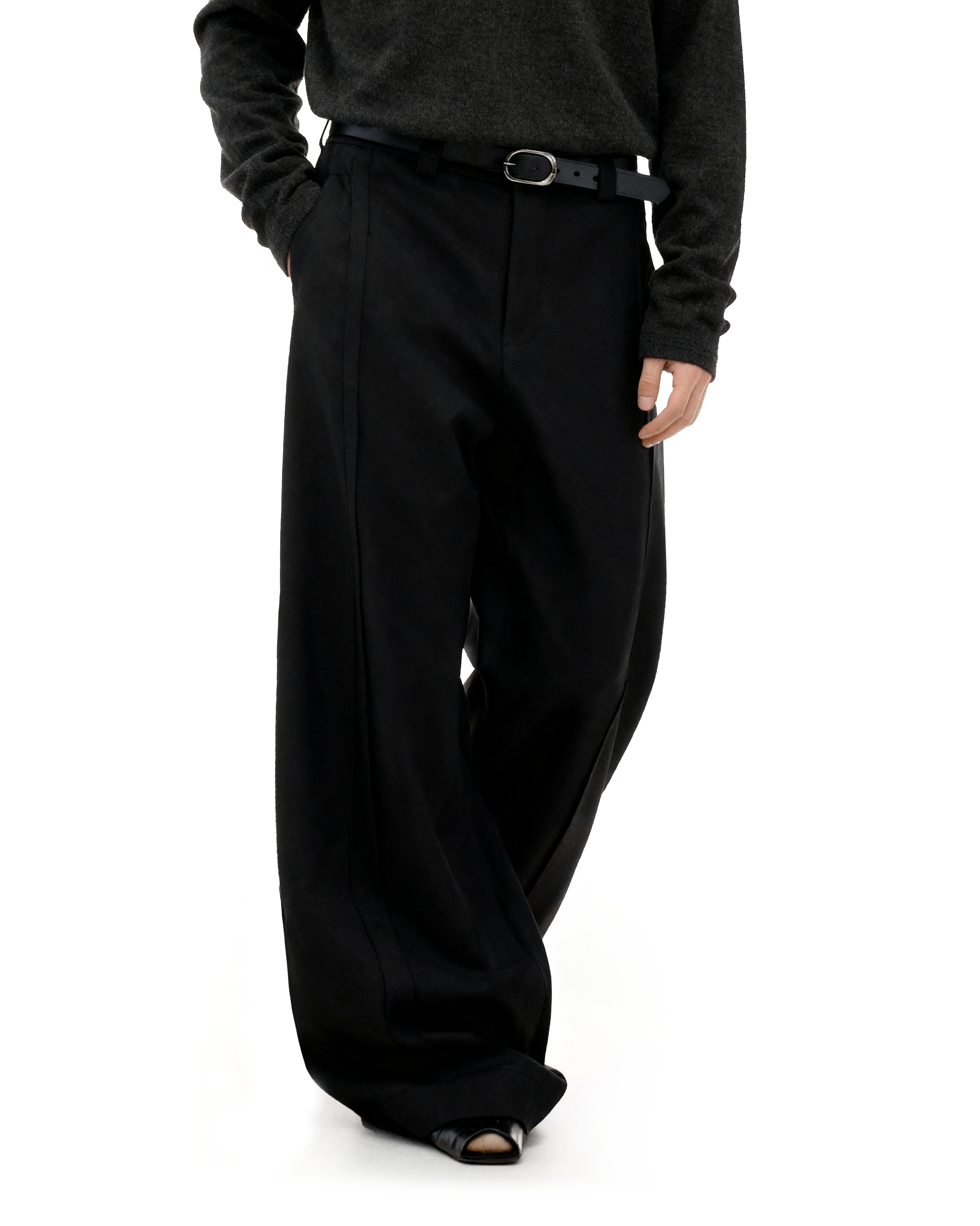 Barrel-Leg Panel Pleated Trousers-10