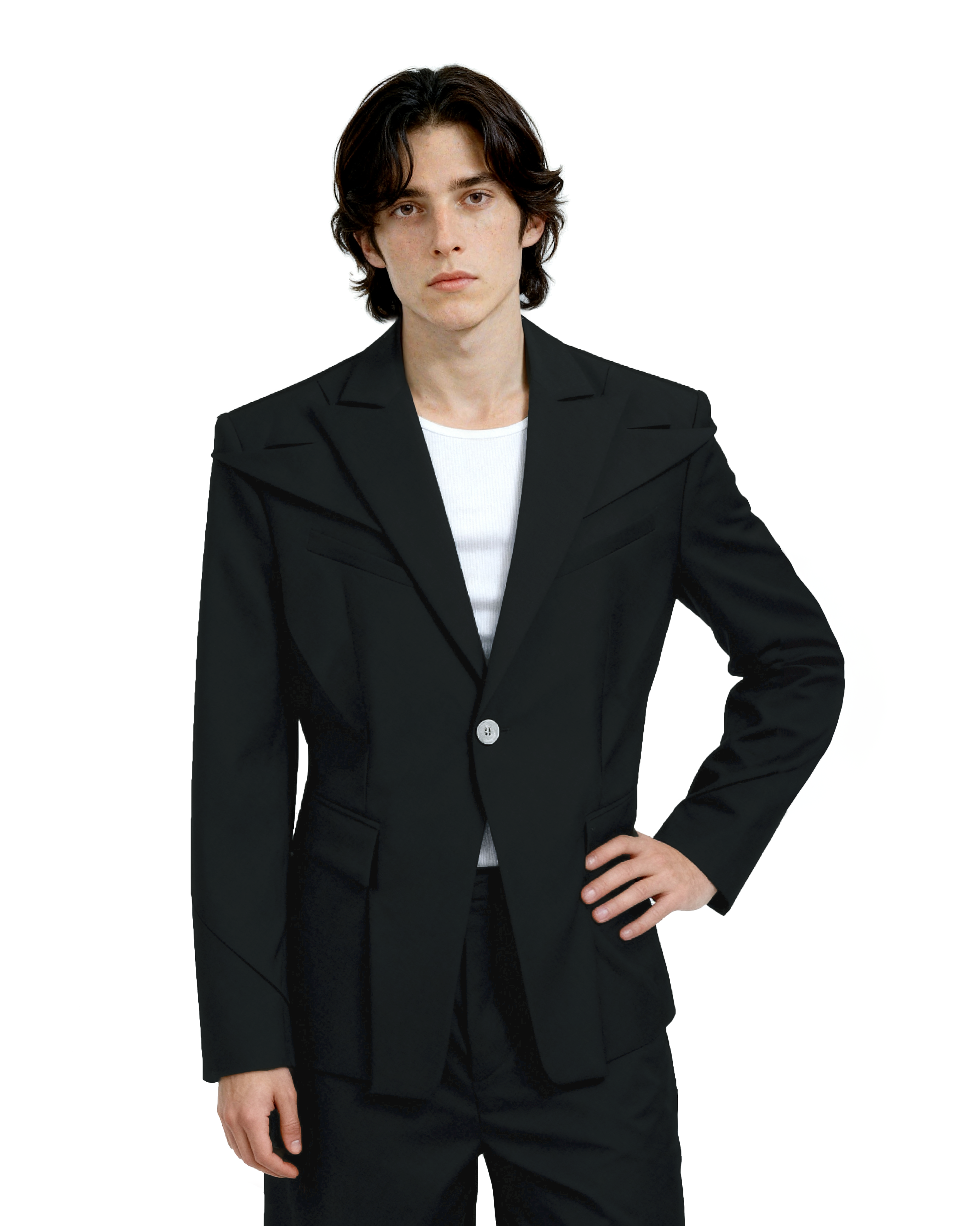 Structured Blazer with Extended Shoulder Lapels and Wide Leg Pants-9