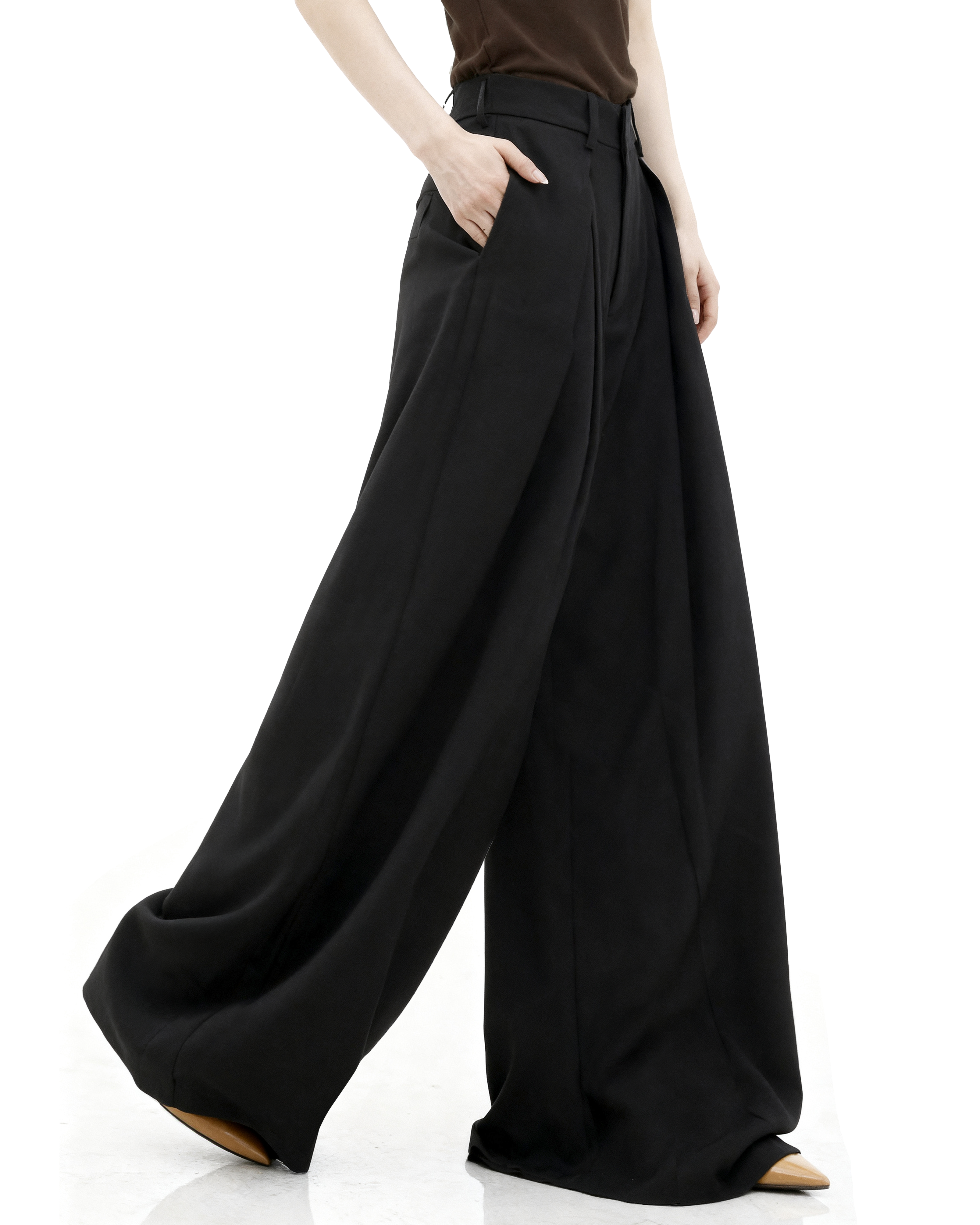 Wide Leg Criss-Cross Pleated Palazzo Trousers-8
