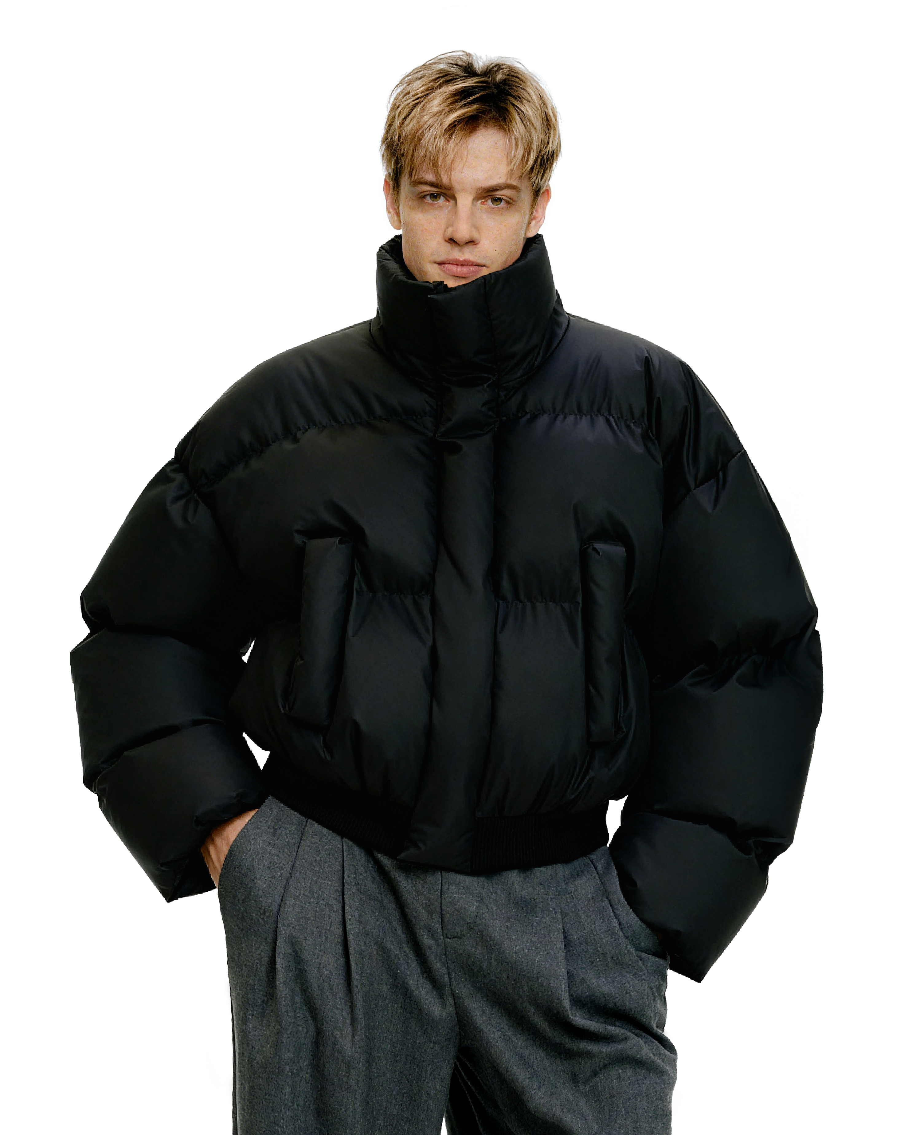 Puffer Jacket with High Collar and Cuffed Sleeves - nightcity clothing