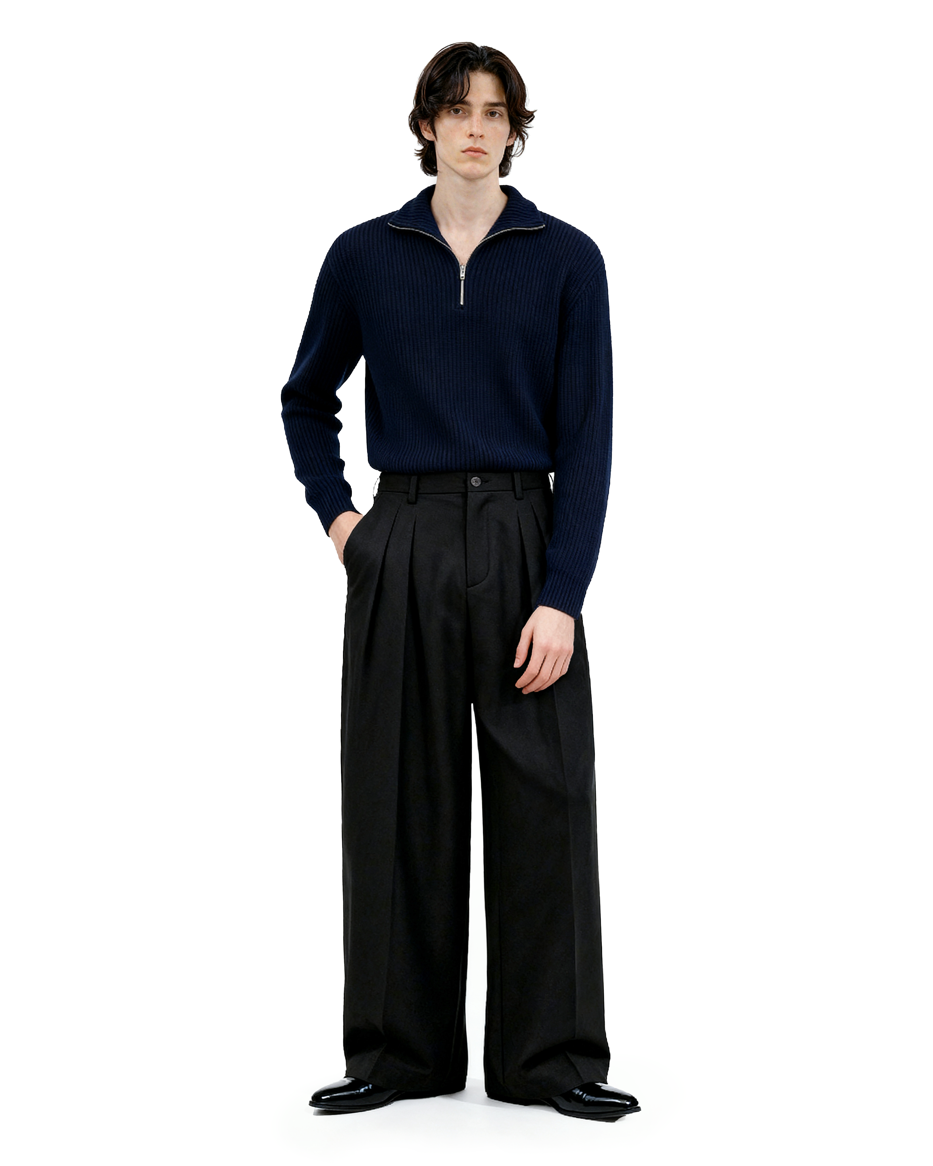 Wide Leg Tailored Pleated Trousers-14