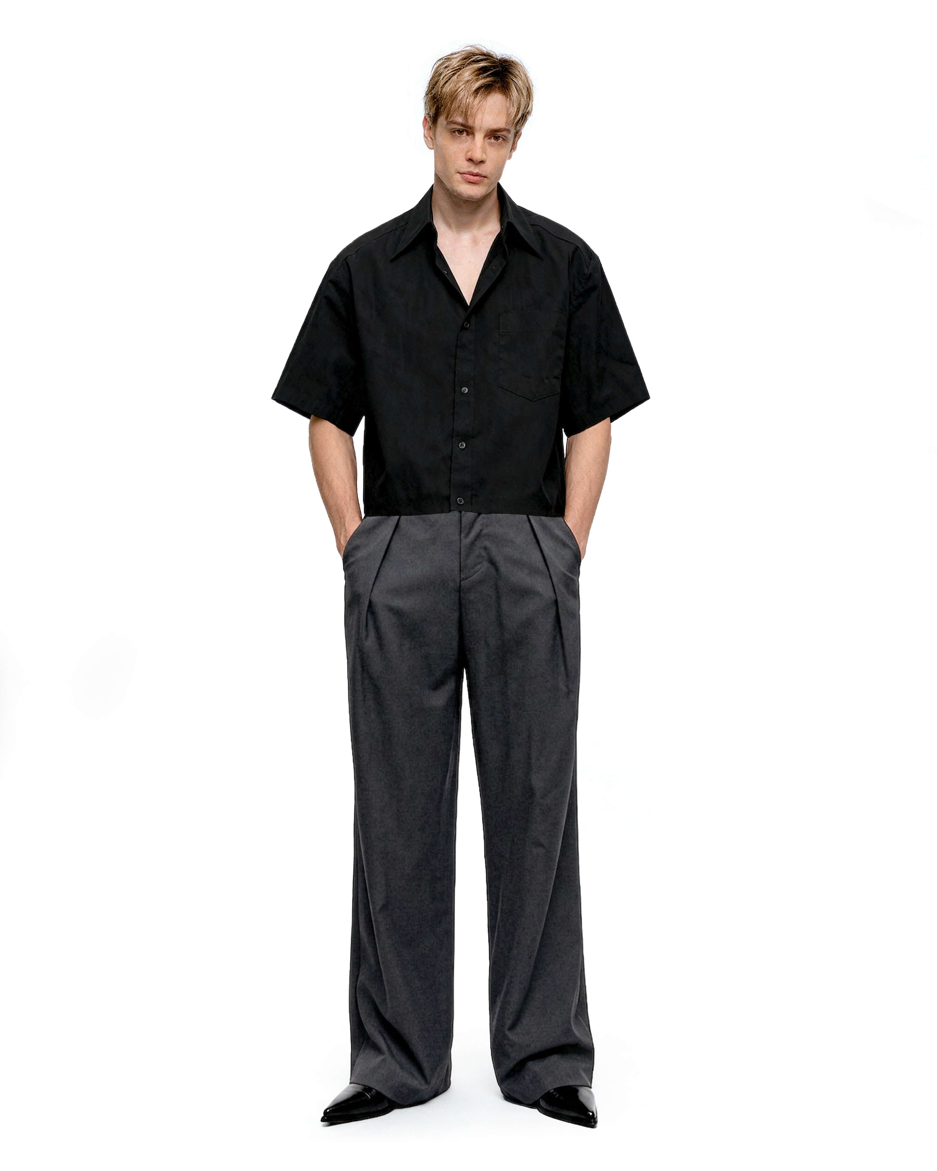 Oversized Short Sleeve Mid-Crop Shirt with Chest Pocket Detail-9