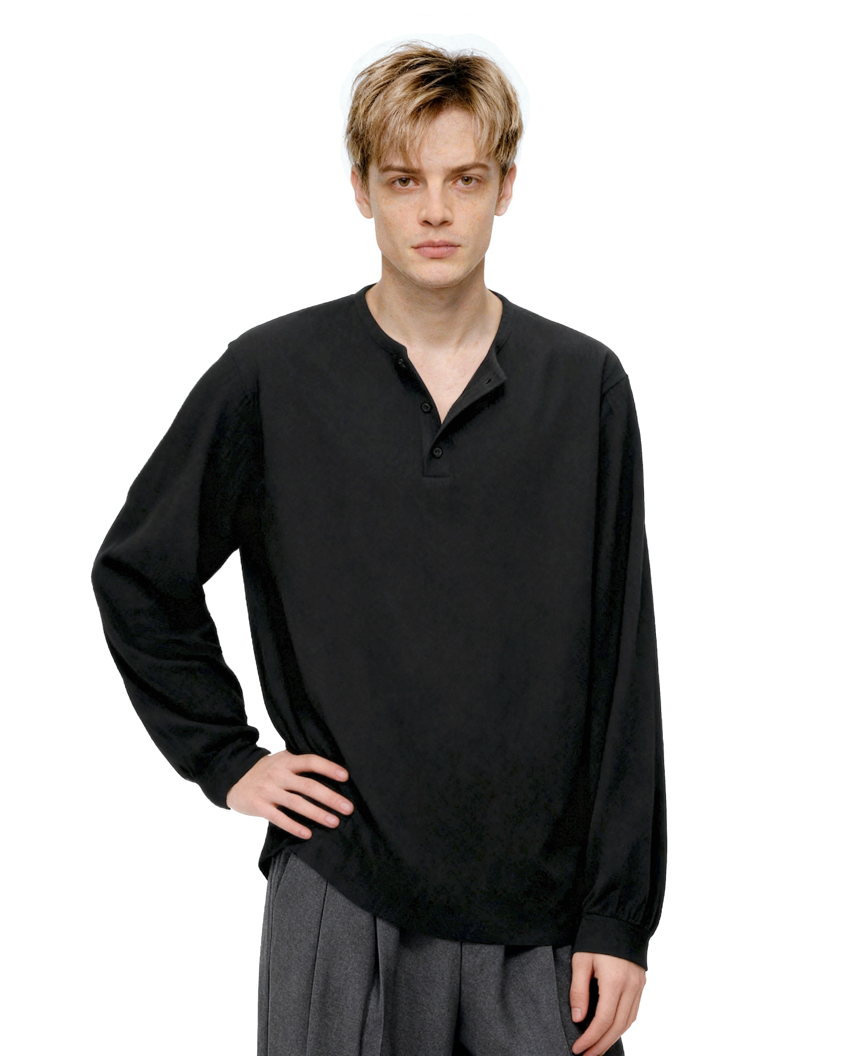 Waffle Pattern Half Button Long Sleeve Shirt-8