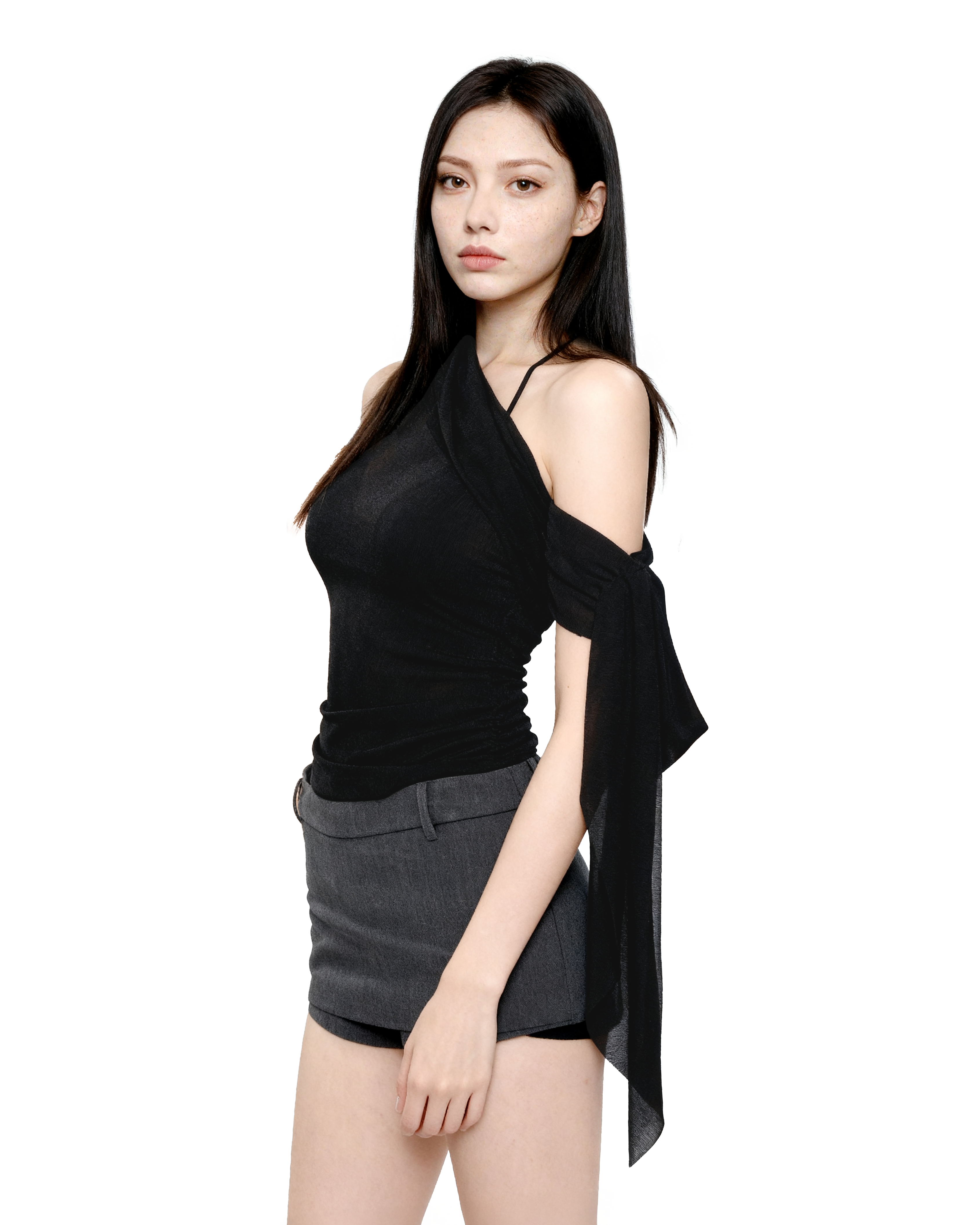 Sheer One Shoulder Ruched Wrap Mesh Top - nightcity clothing