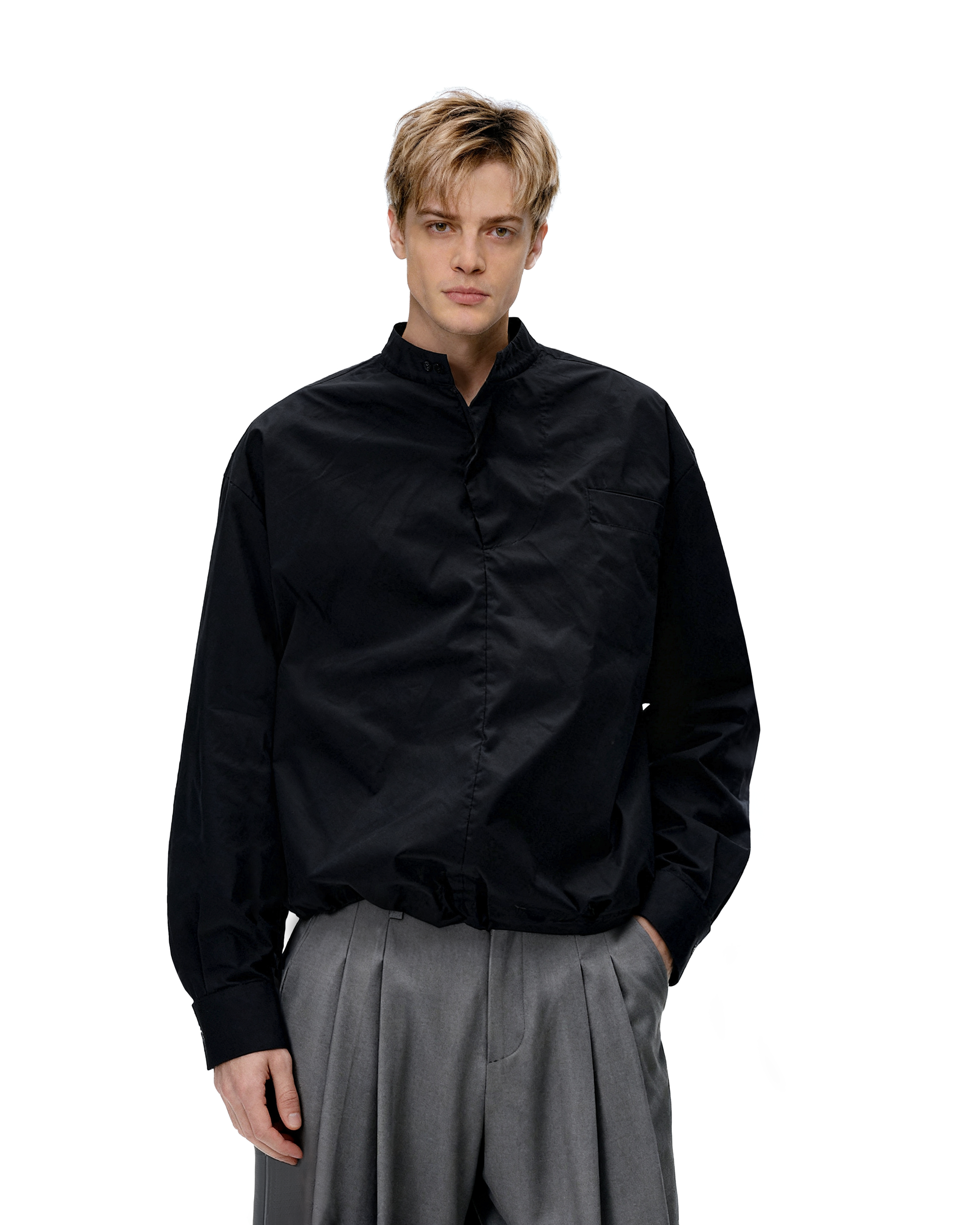 Mandarin Collar Long Sleeve Popover Quarter-Zip Shirt-8