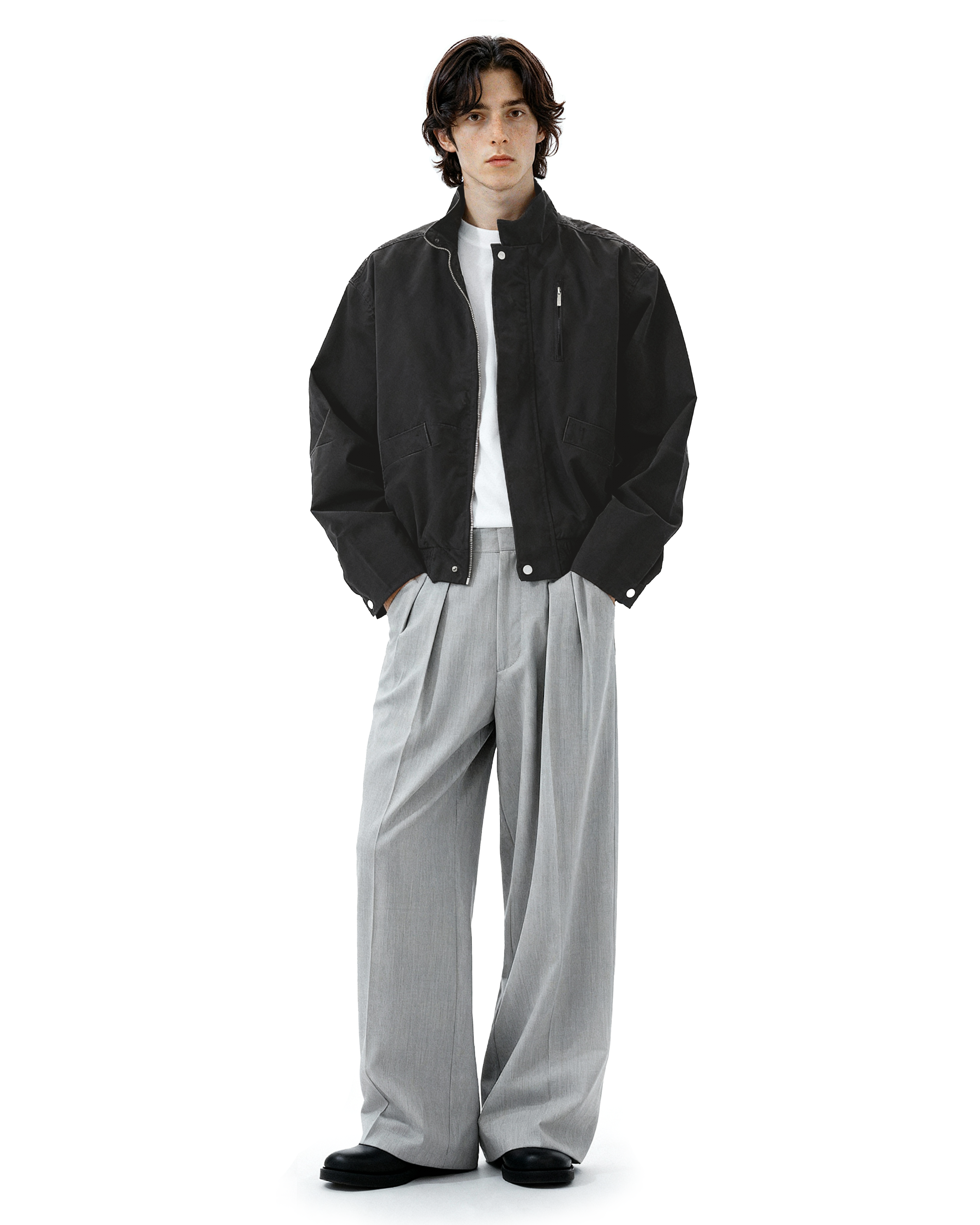 Boxy Zip-Up Stand Collar Worker Bomber Jacket - nightcity clothing
