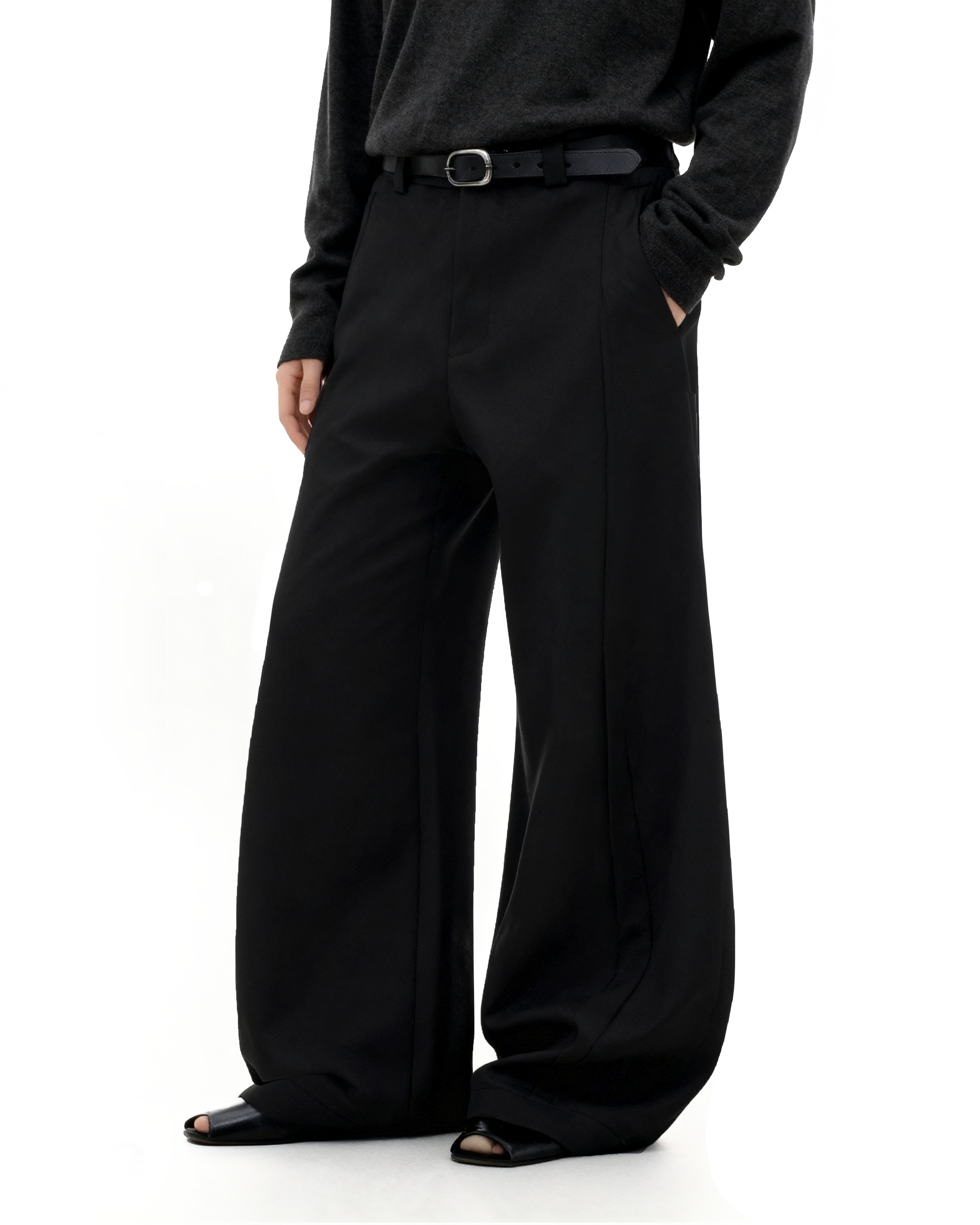 Barrel-Leg Panel Pleated Trousers-9