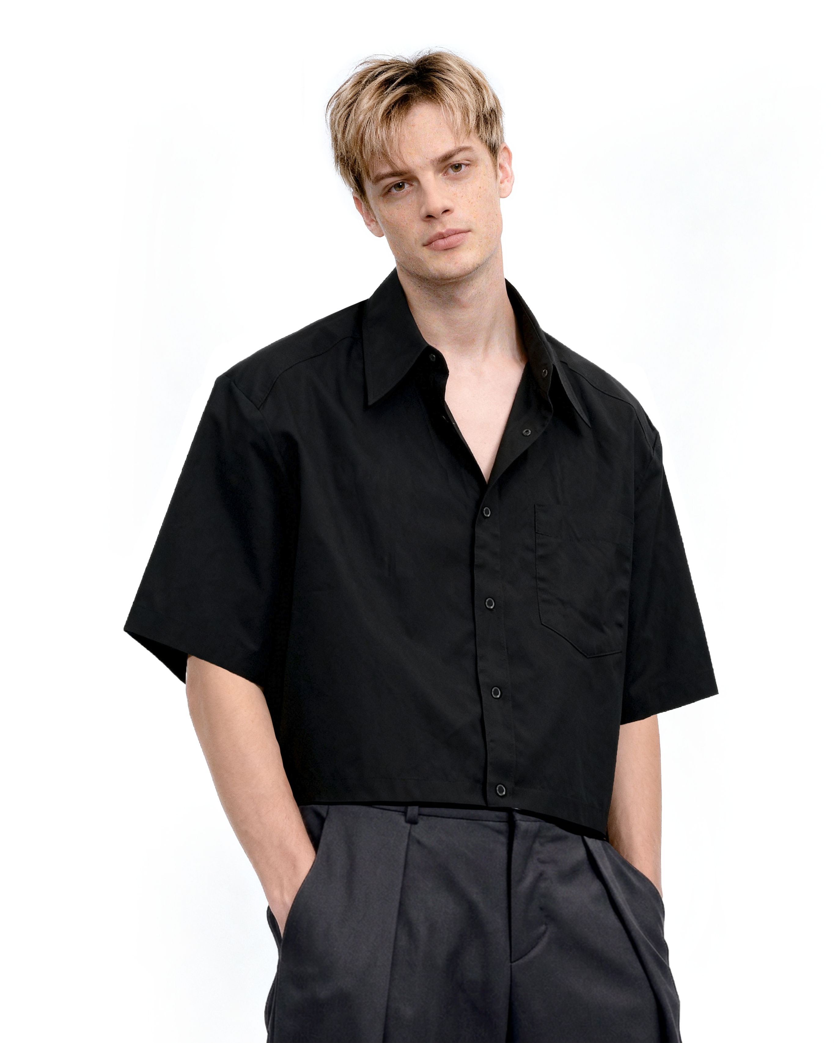 Oversized Short Sleeve Mid-Crop Shirt with Chest Pocket Detail-8