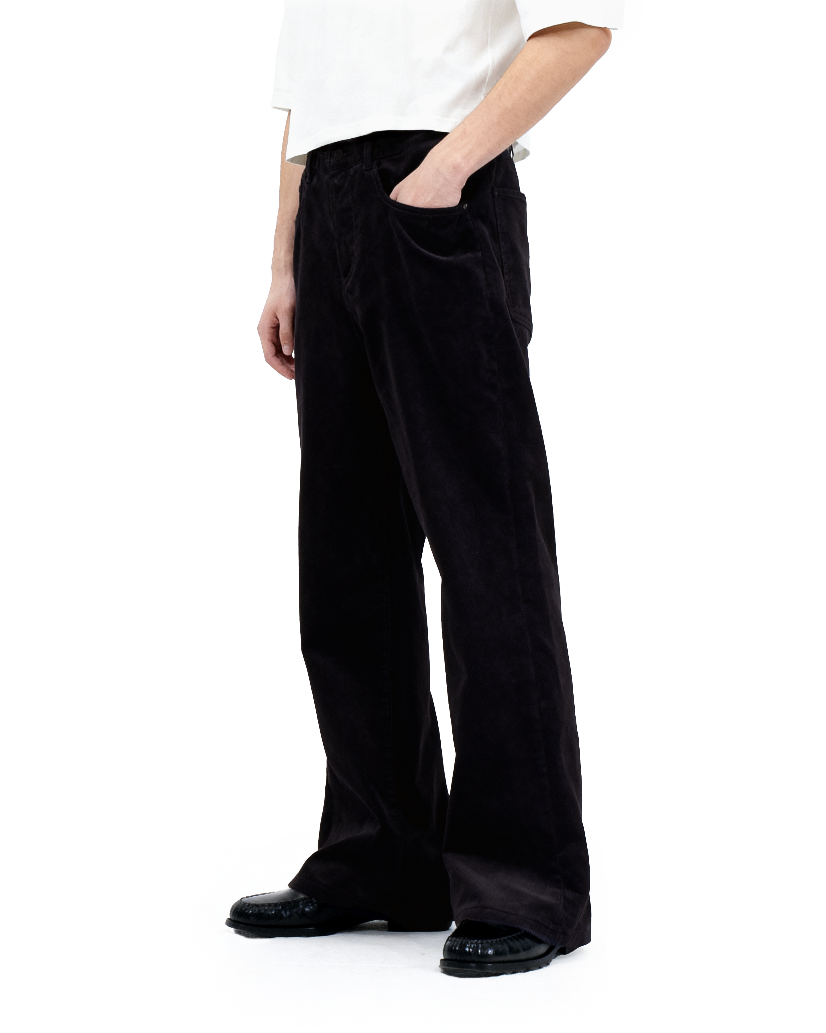 Wide Leg Semi-Flare Ribbed Corduroy Pants-12