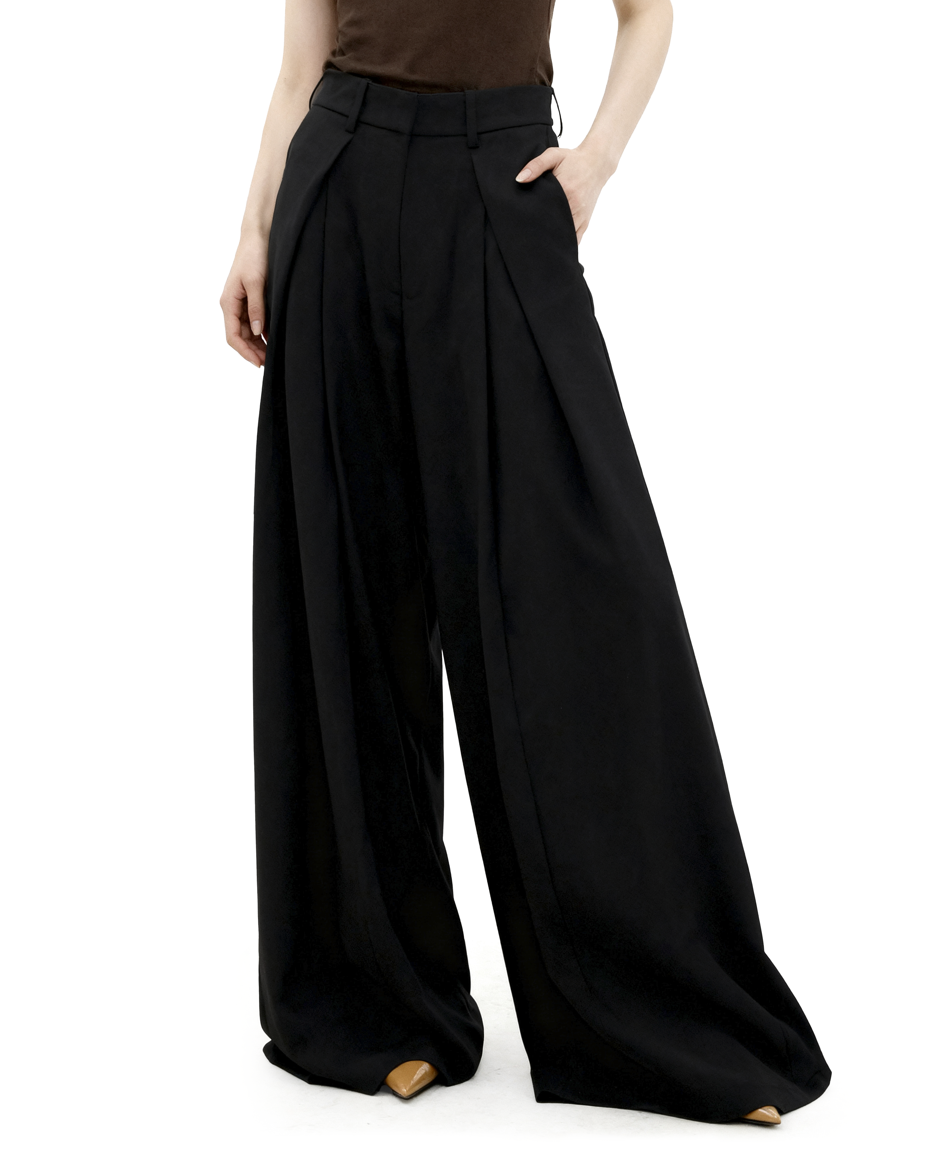 Wide Leg Criss-Cross Pleated Palazzo Trousers-6