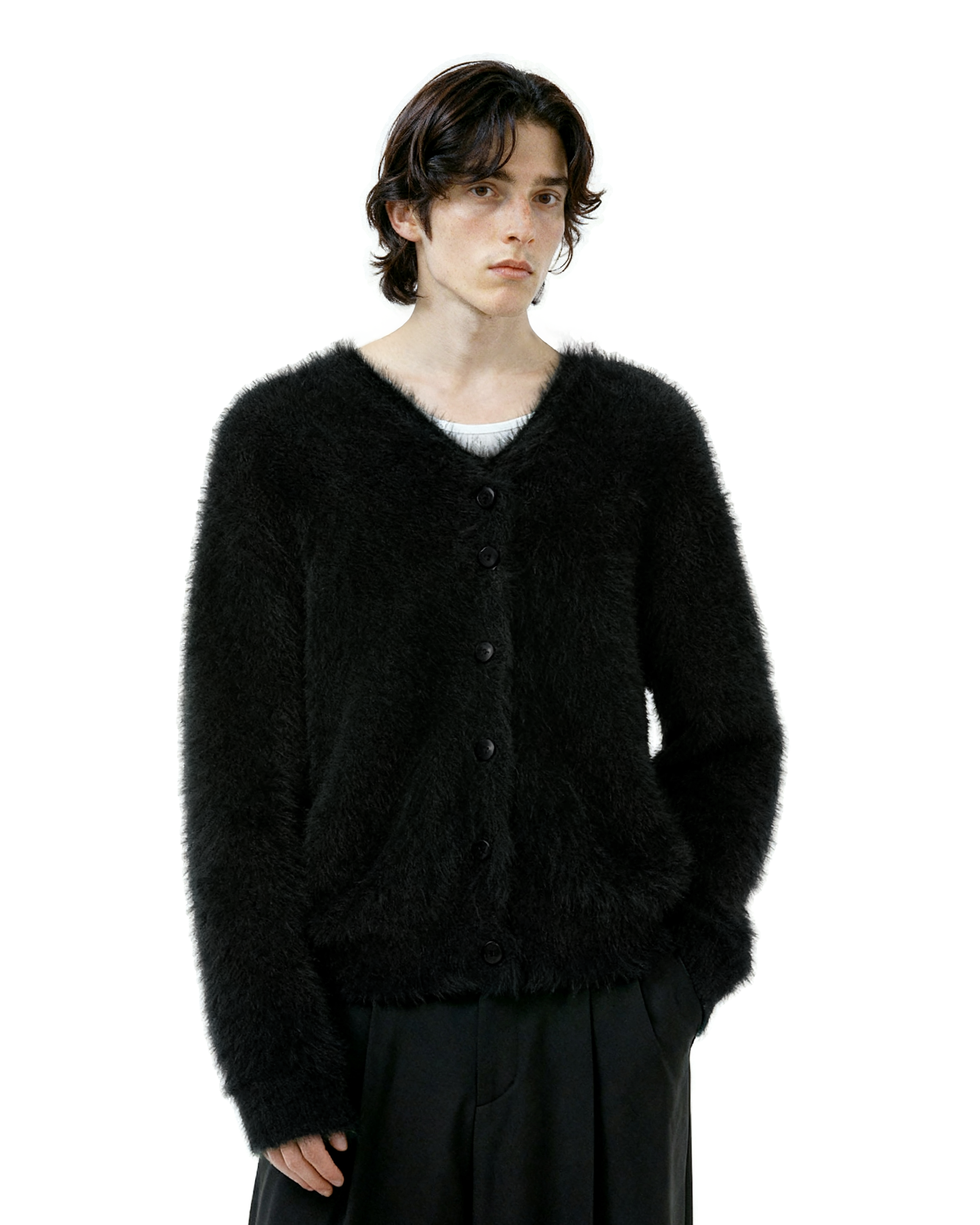 Fuzzy Button-Up Cropped Cardigan-2